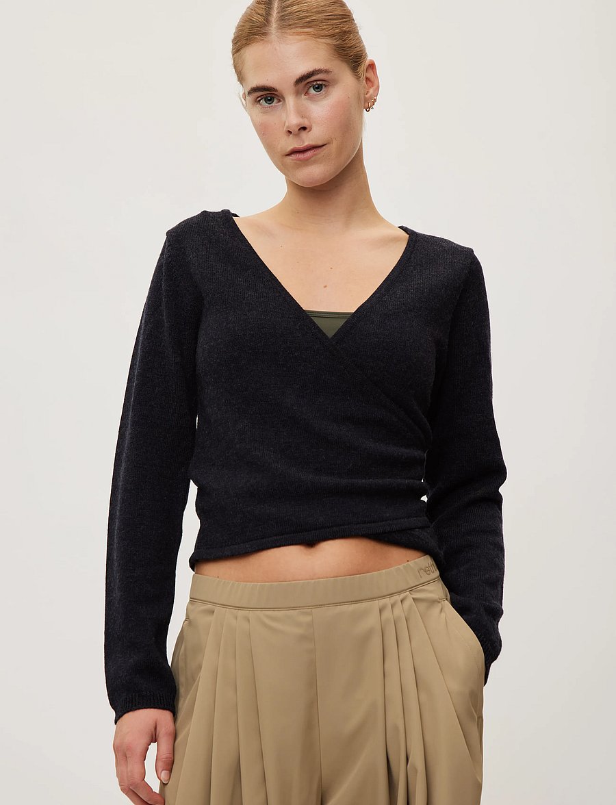 Rethinkit Studios - Wool Wrap Cardigan Keep Me - sweatshirts - dark navy melange - 3
