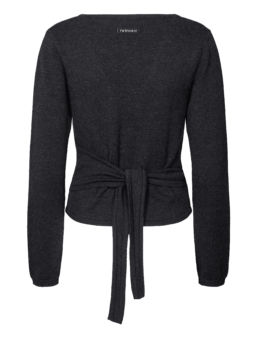Rethinkit Studios - Wool Wrap Cardigan Keep Me - sweatshirts - dark navy melange - 1
