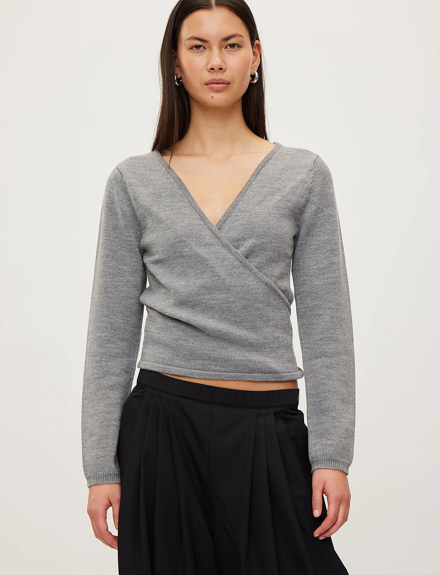 Rethinkit Studios - Wool Wrap Cardigan Keep Me - sweatshirts - light melange grey - 3