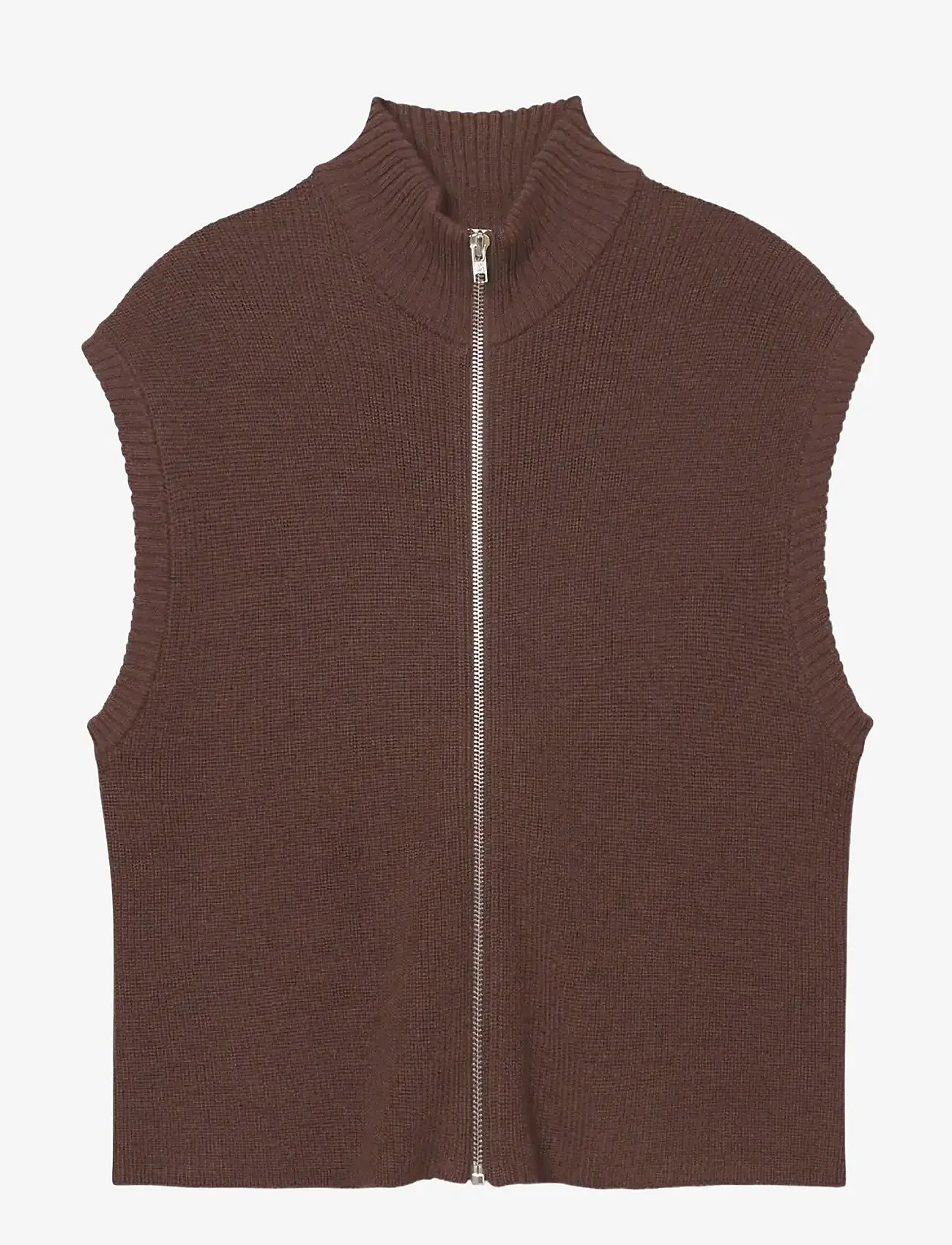 Rethinkit Studios - Wool Zip Vest Oslo - stickat - brown melange - 1