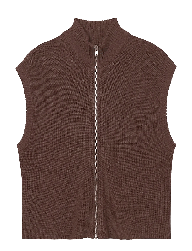 Rethinkit Studios - Wool Zip Vest Oslo - megztiniai ir džemperiai - brown melange - 1