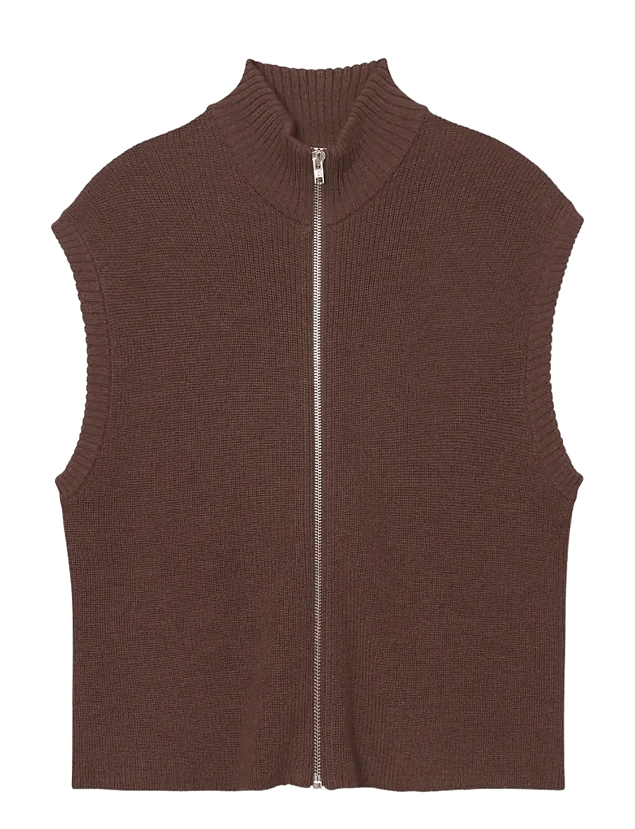Rethinkit Studios - Wool Zip Vest Oslo - sweatshirts - brown melange - 1