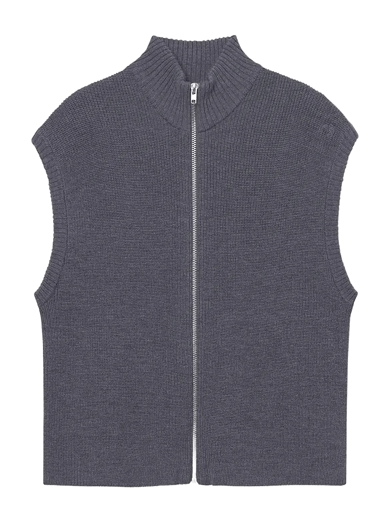 Rethinkit Studios - Wool Zip Vest Oslo - dzianinowe - dark melange grey - 1