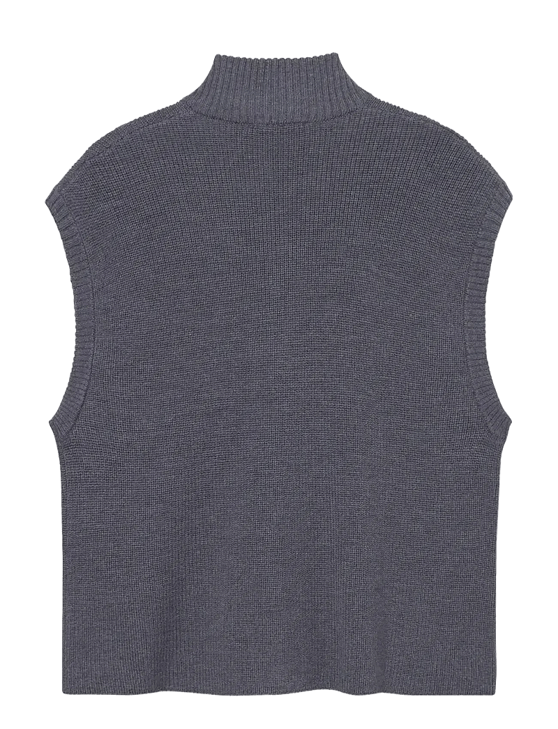 Rethinkit Studios - Wool Zip Vest Oslo - dzianinowe - dark melange grey - 2