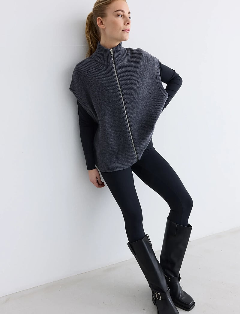 Rethinkit Studios - Wool Zip Vest Oslo - dzianinowe - dark melange grey - 0