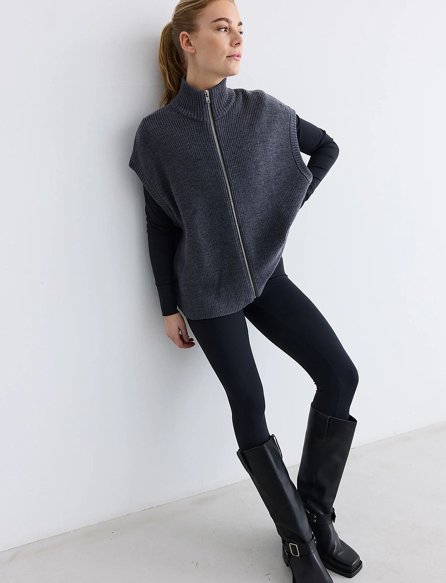 Rethinkit Studios - Wool Zip Vest Oslo - sweatshirts - dark melange grey - 0