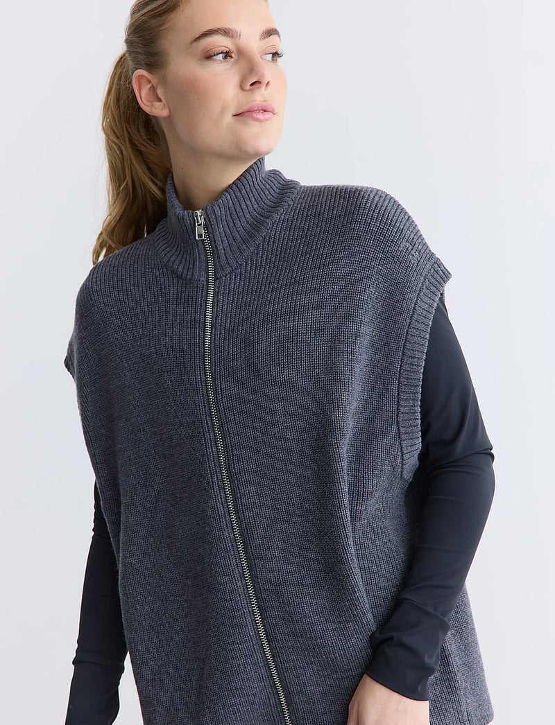 Rethinkit Studios - Wool Zip Vest Oslo - dzianinowe - dark melange grey - 3