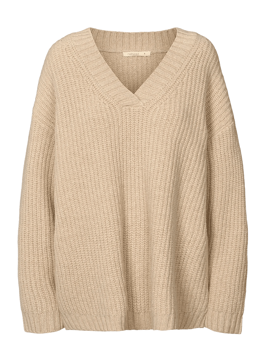 Rethinkit Studios - Wool Knit V-Neck Sweater Chamonix - sweatshirts - fossil melange - 1