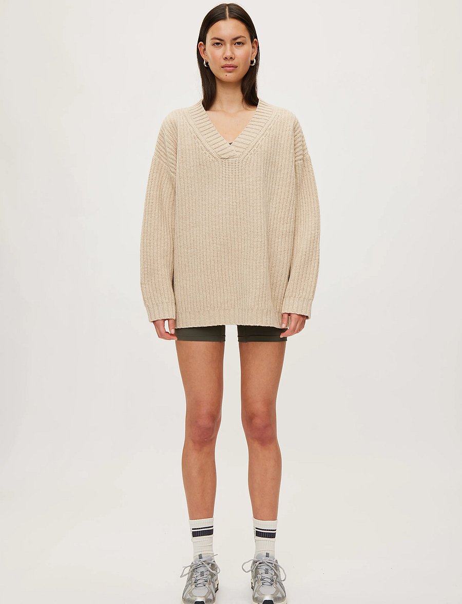 Rethinkit Studios - Wool Knit V-Neck Sweater Chamonix - sweatshirts - fossil melange - 0