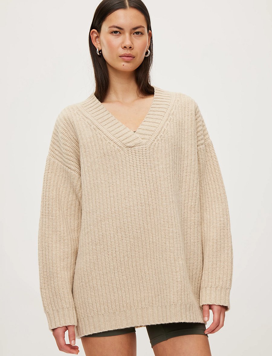 Rethinkit Studios - Wool Knit V-Neck Sweater Chamonix - sweatshirts - fossil melange - 3