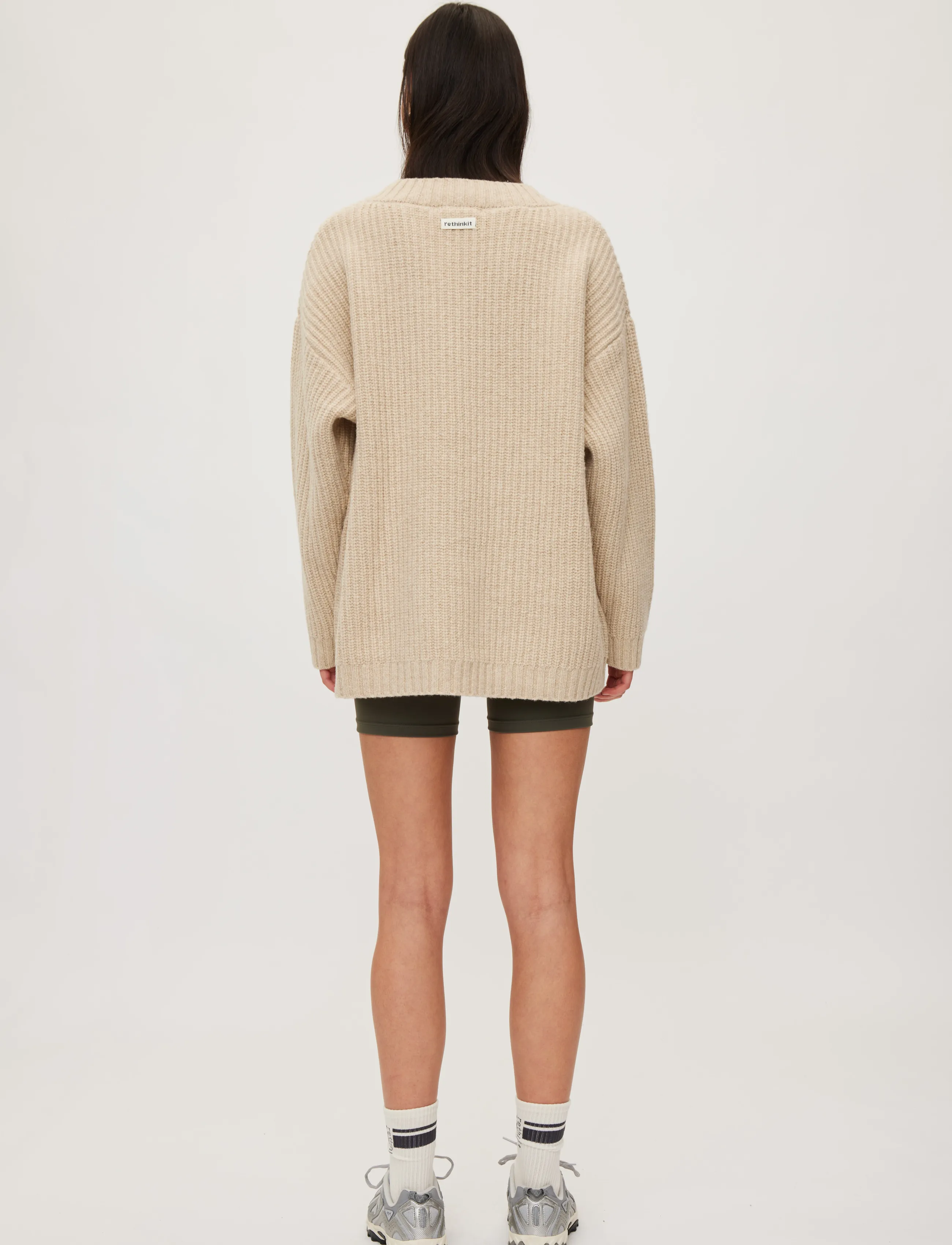 Rethinkit Studios - Wool Knit V-Neck Sweater Chamonix - sweatshirts - fossil melange - 4