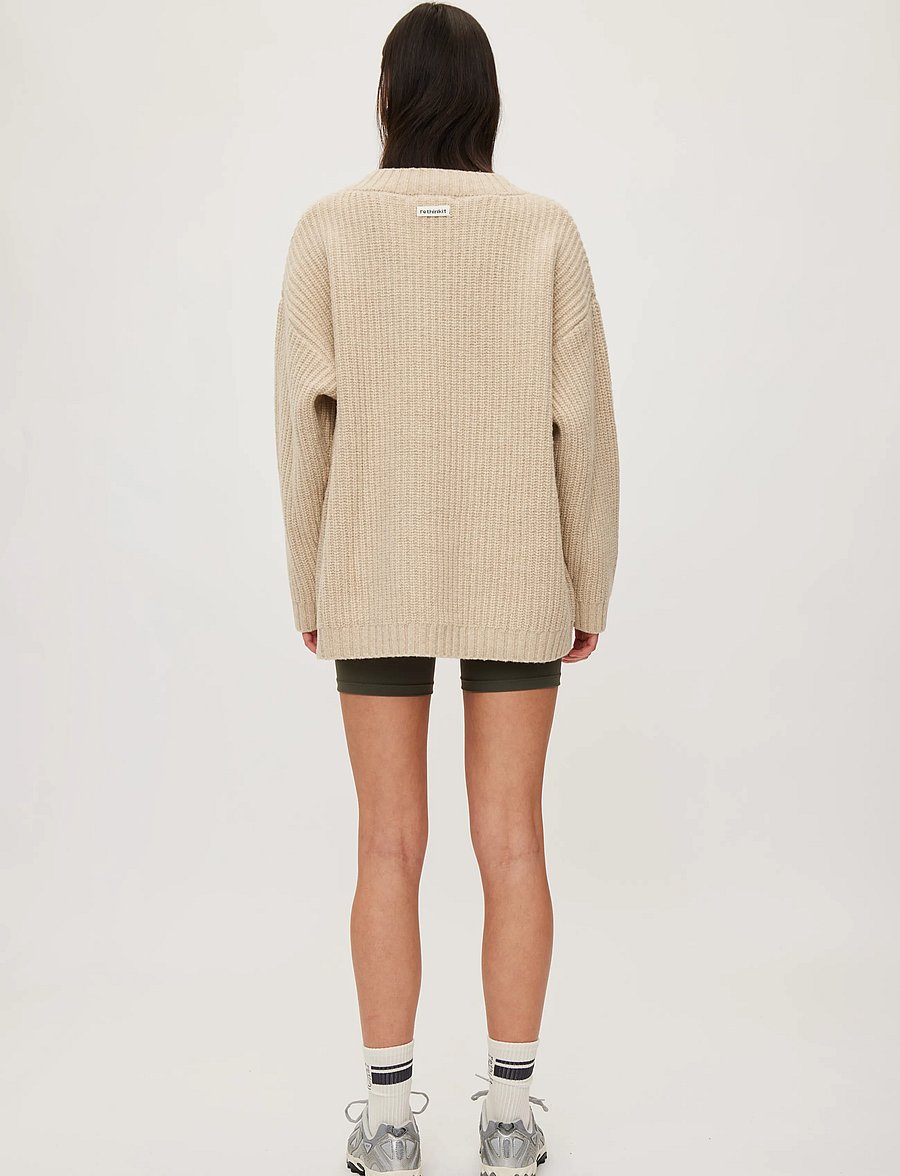 Rethinkit Studios - Wool Knit V-Neck Sweater Chamonix - sweatshirts - fossil melange - 4