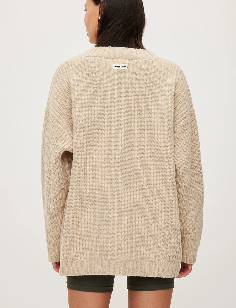 Rethinkit Studios - Wool Knit V-Neck Sweater Chamonix - sweatshirts - fossil melange - 5