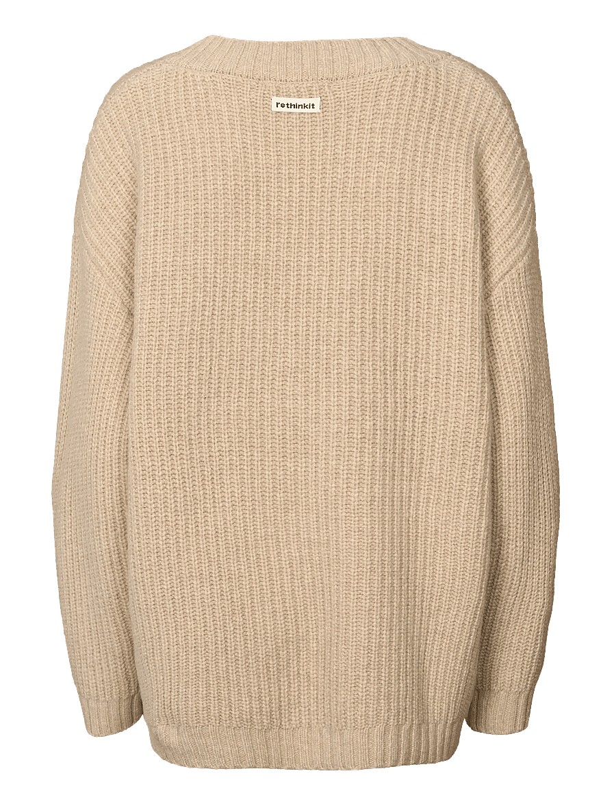 Rethinkit Studios - Wool Knit V-Neck Sweater Chamonix - sweatshirts - fossil melange - 2