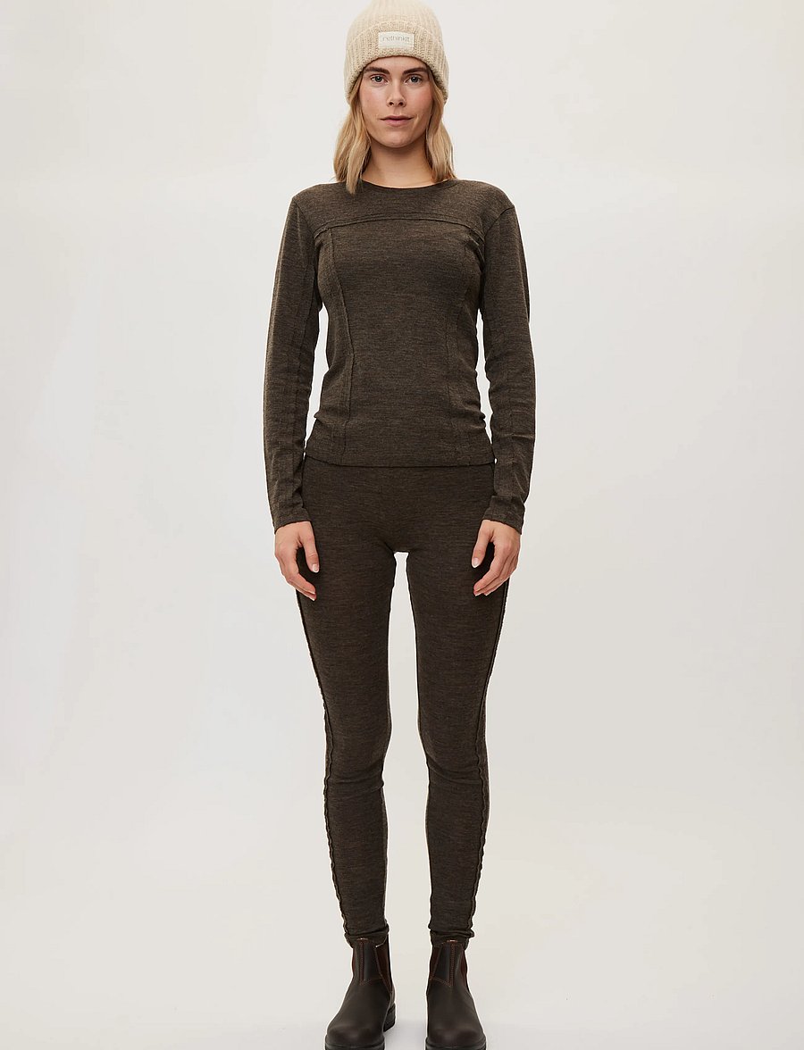 Rethinkit Studios - Merino Wool Tee LS Haze - dark brown melange - 0