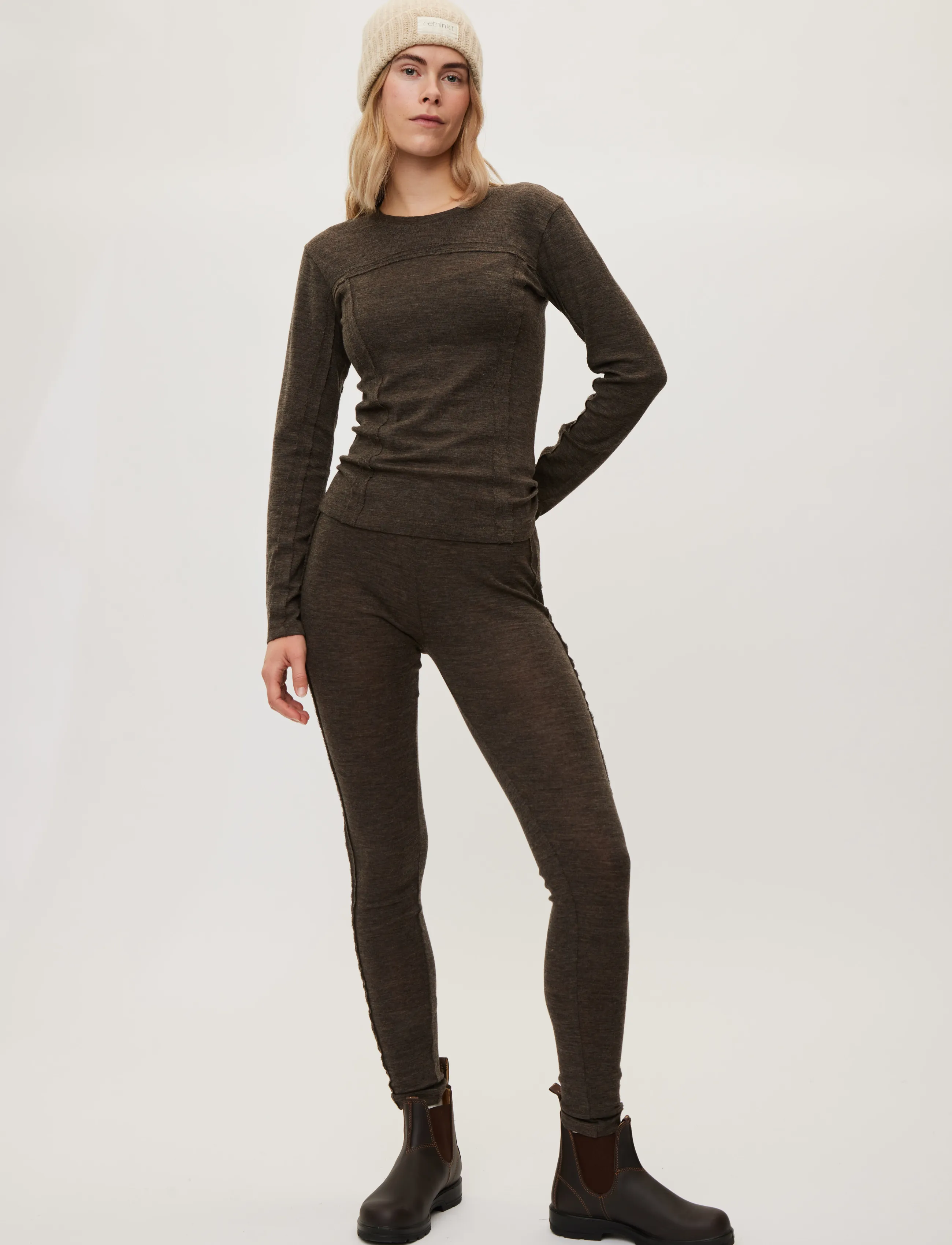 Rethinkit Studios - Merino Wool Tee LS Haze - dark brown melange - 3