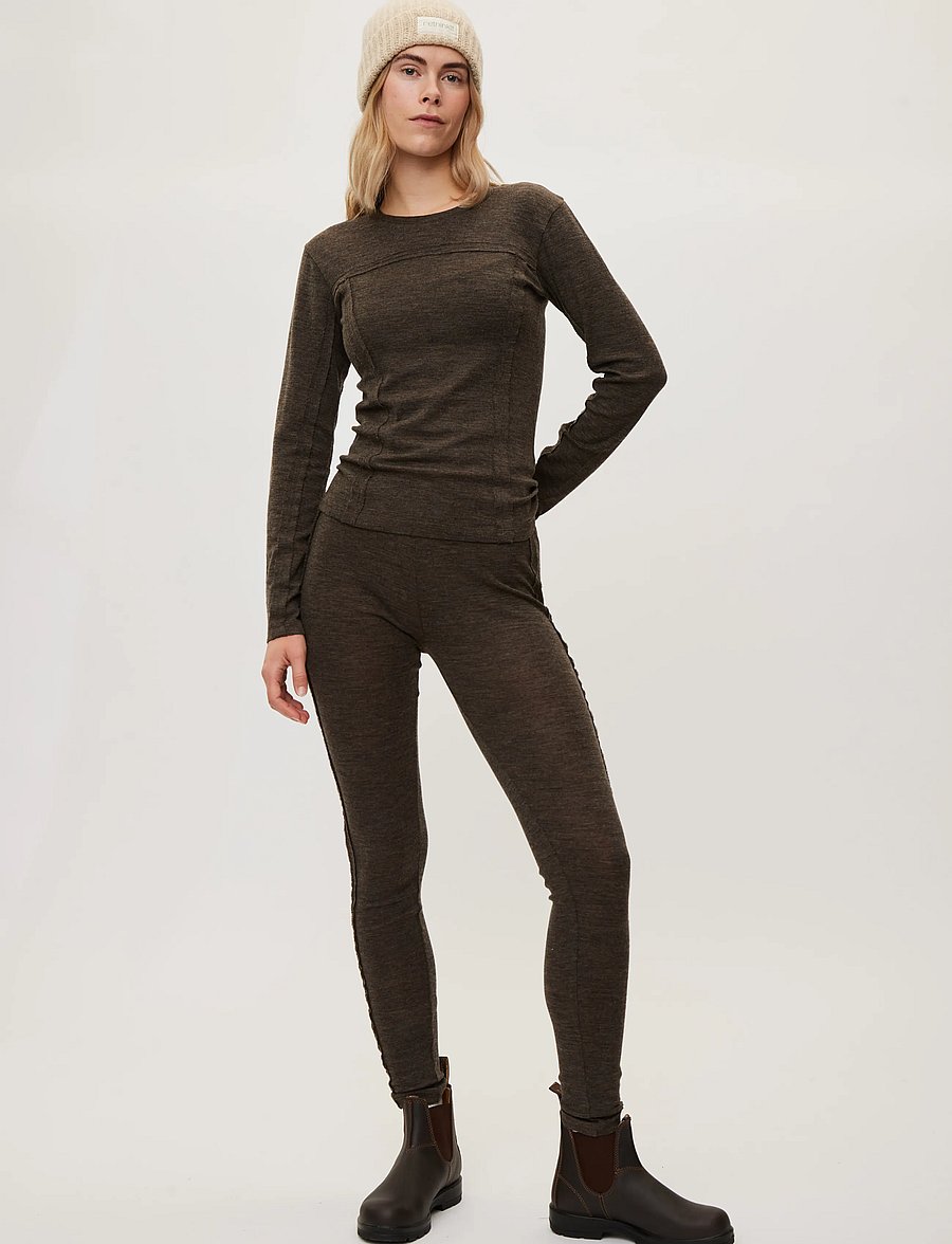 Rethinkit Studios - Merino Wool Tee LS Haze - dark brown melange - 3