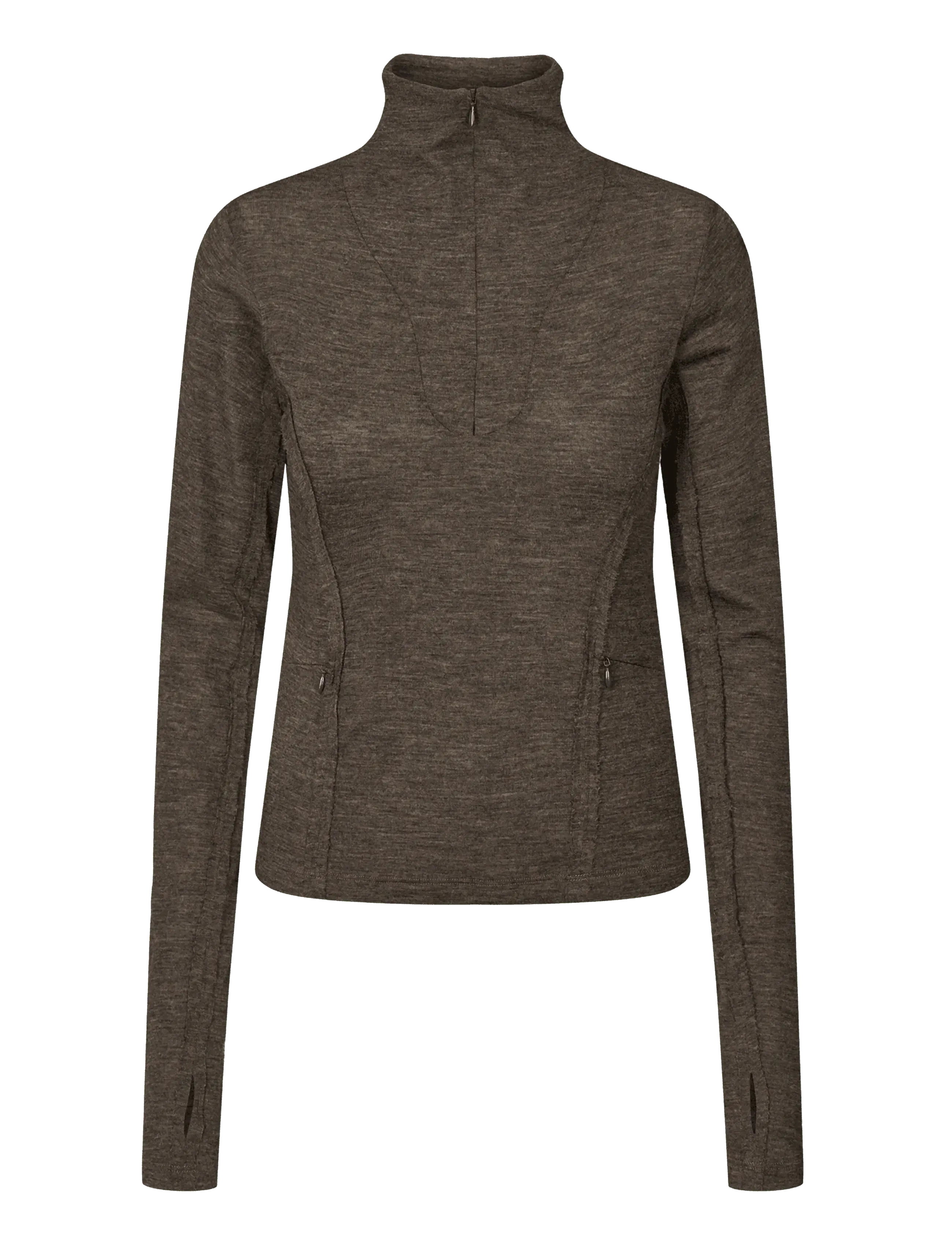 Rethinkit Studios Merino Wool Half Zip Haze - Tops - DARK BROWN MELANGE / brown