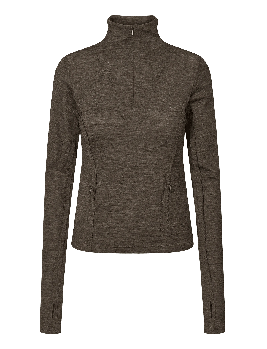 Rethinkit Studios - Merino Wool Half Zip Haze - oberteile - dark brown melange - 0