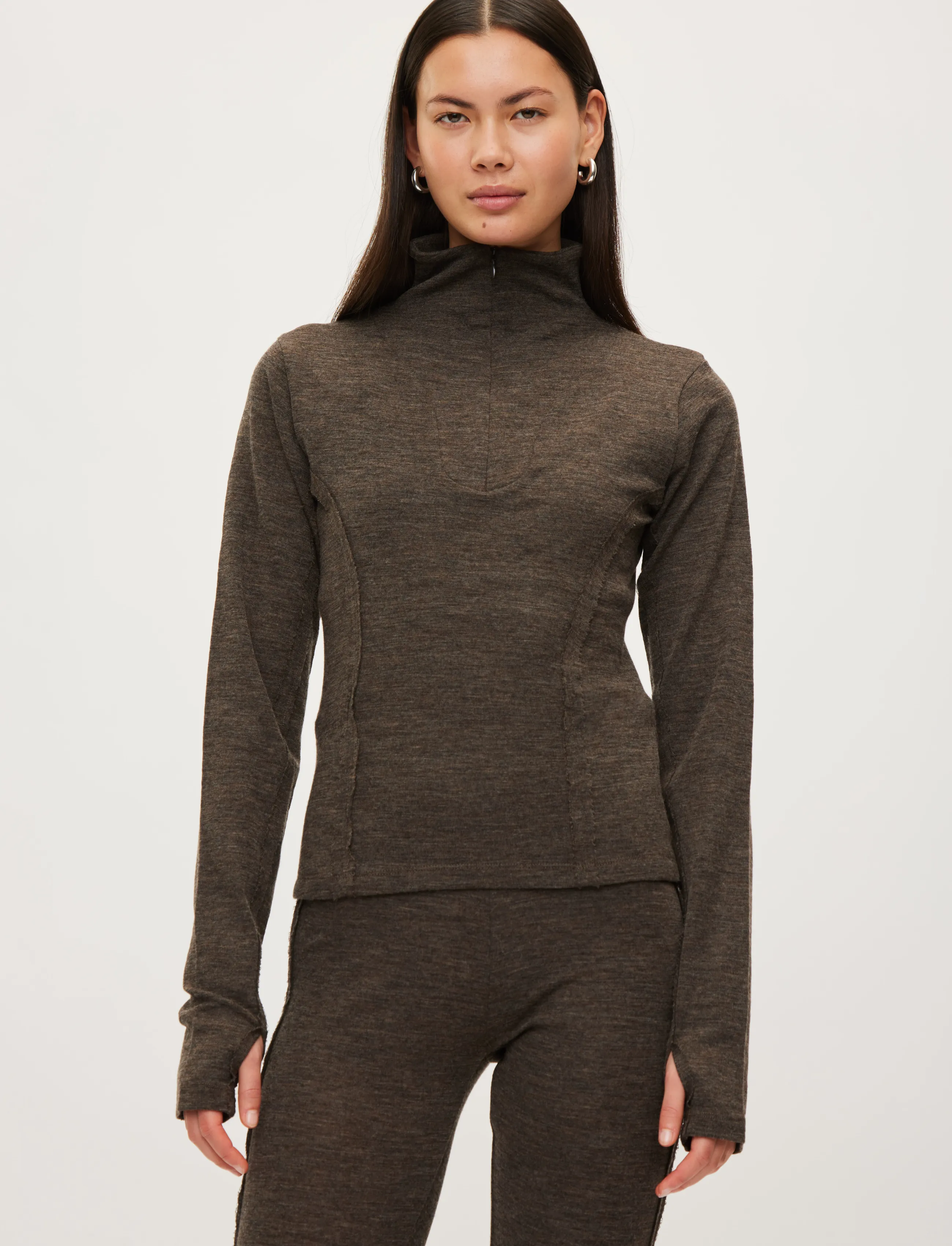 Rethinkit Studios - Merino Wool Half Zip Haze - oberteile - dark brown melange - 3
