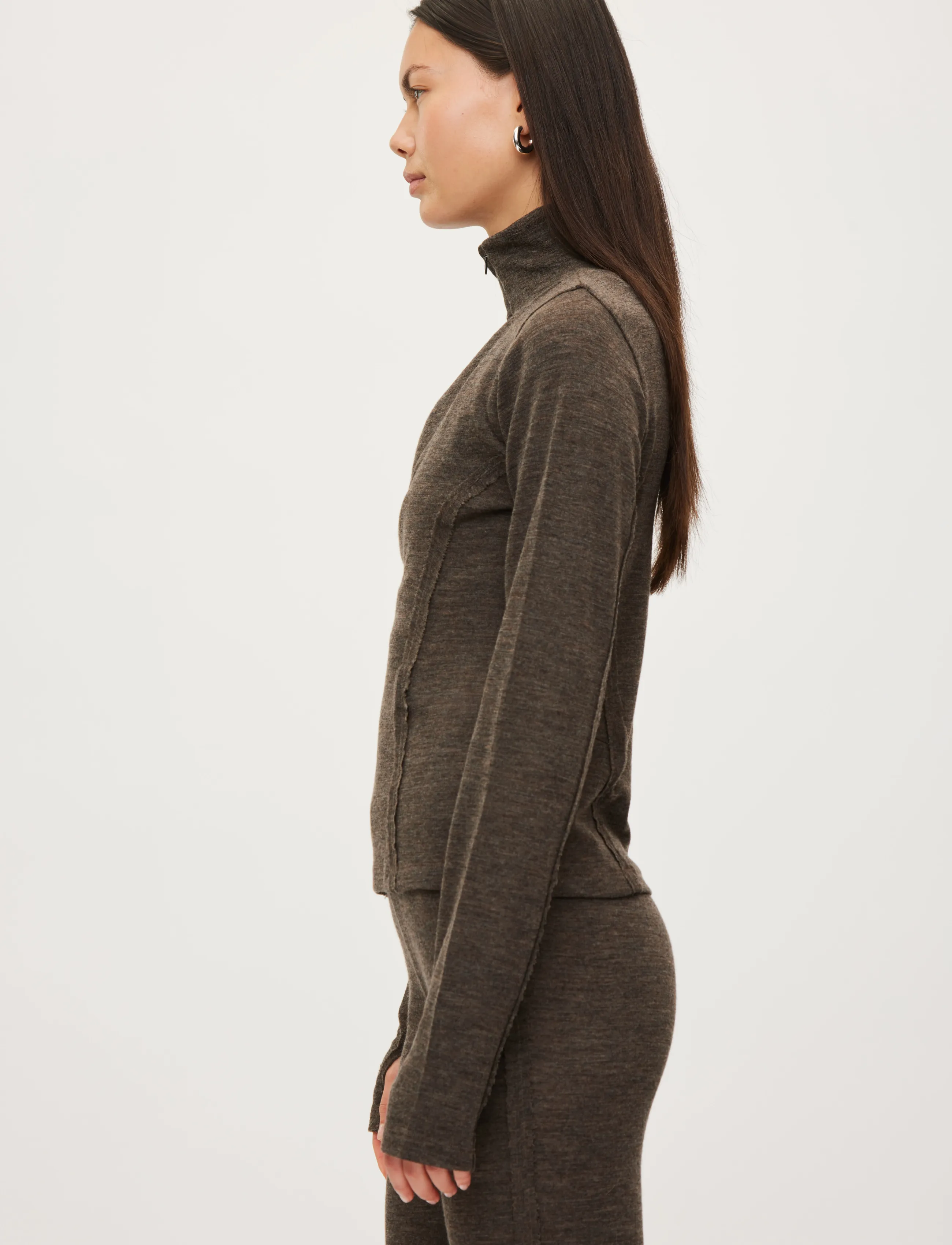Rethinkit Studios - Merino Wool Half Zip Haze - tops - dark brown melange - 5