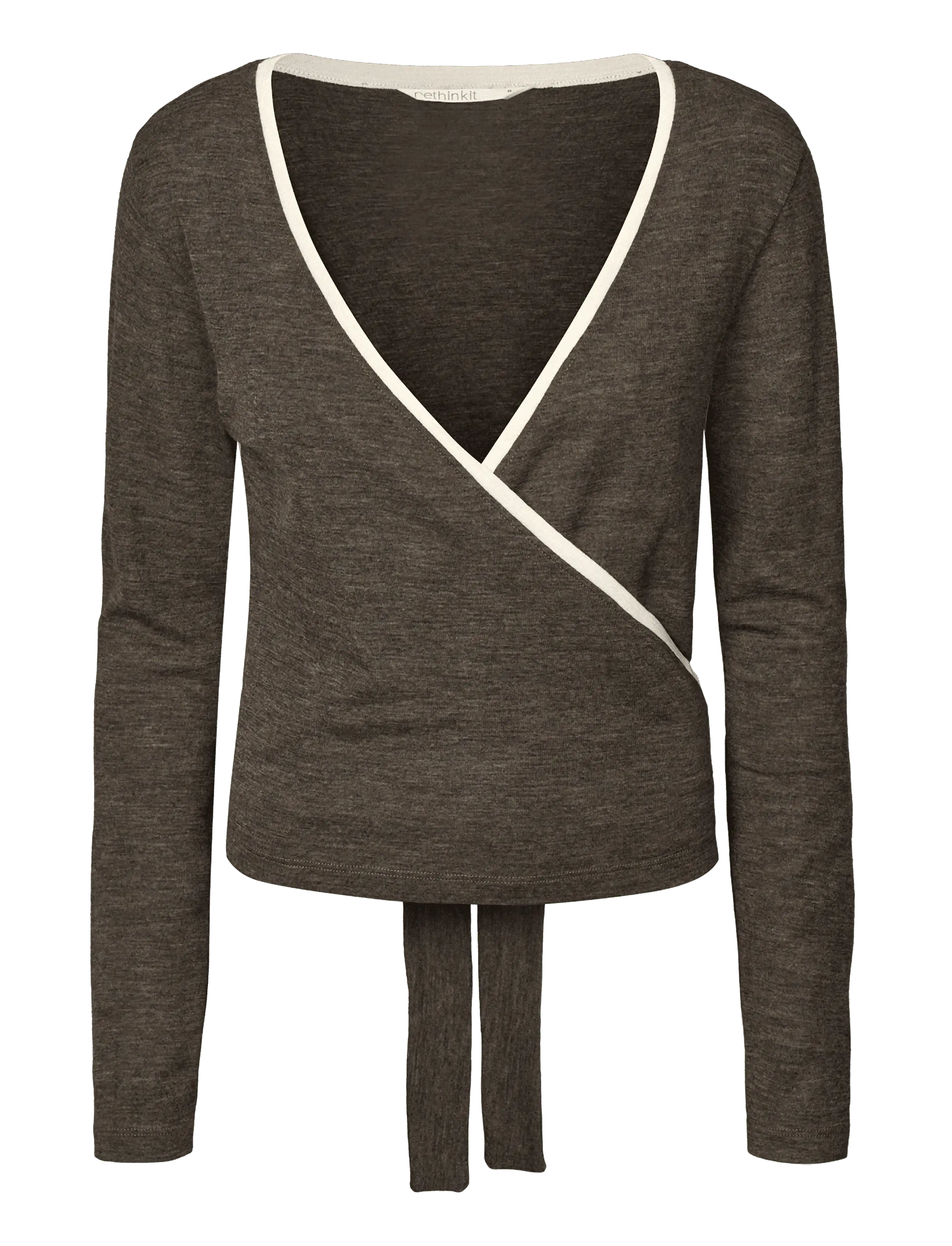 Rethinkit Studios Merino Wool Wrap Cardigan Haze - Tops - DARK BROWN MELANGE / brown