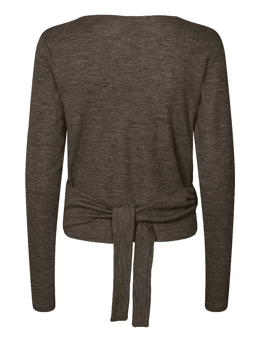Rethinkit Studios - Merino Wool Wrap Cardigan Haze - longsleeved tops - dark brown melange - 2