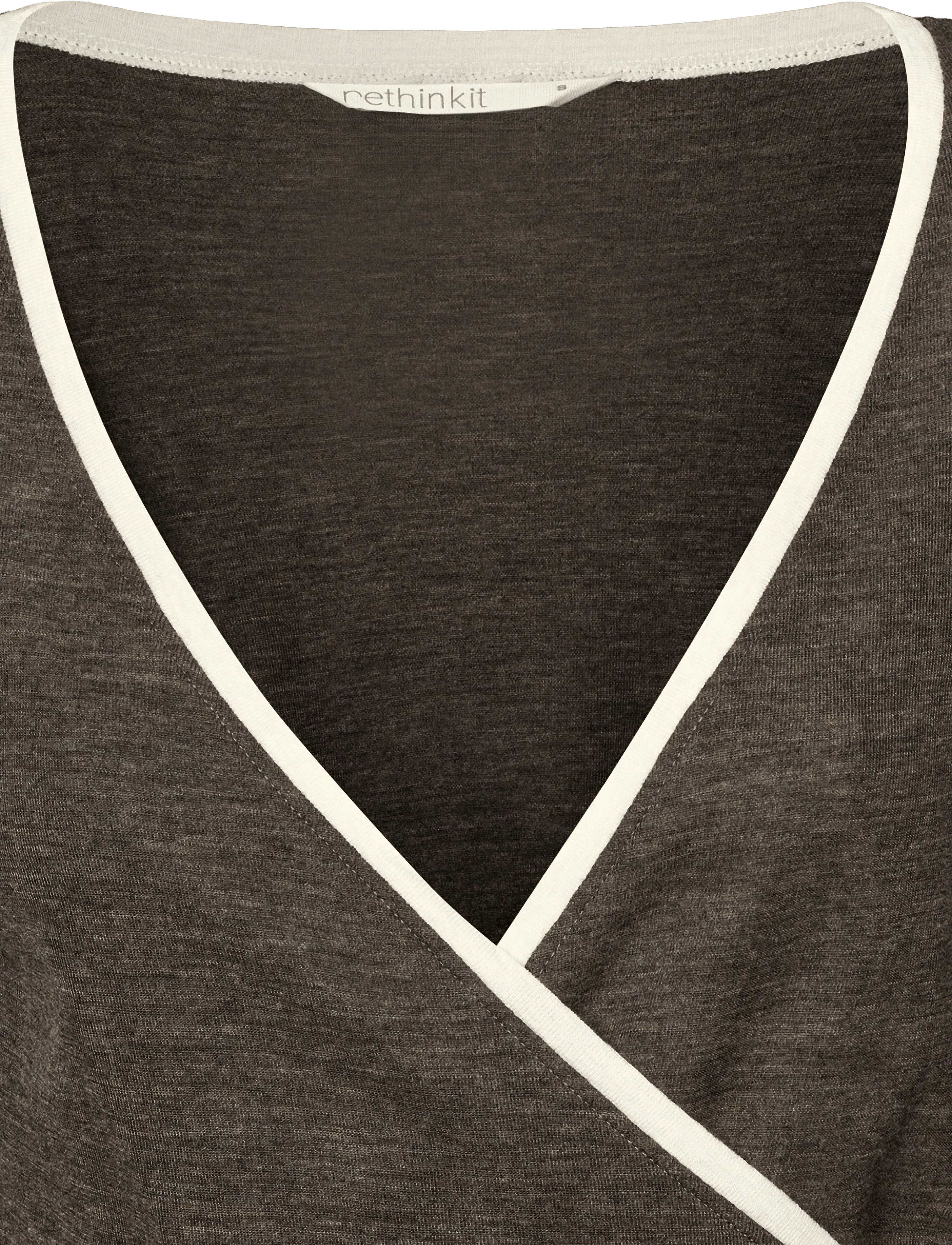 Rethinkit Studios - Merino Wool Wrap Cardigan Haze - longsleeved tops - dark brown melange - 5