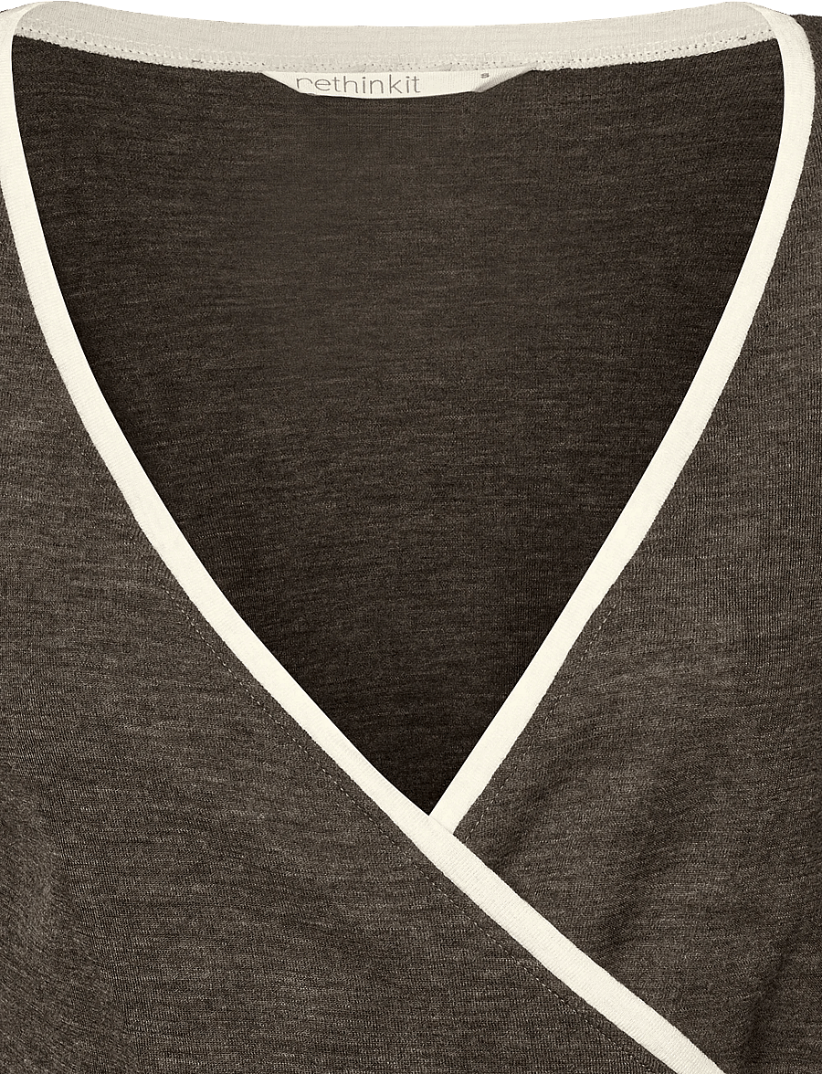 Rethinkit Studios - Merino Wool Wrap Cardigan Haze - longsleeved tops - dark brown melange - 5