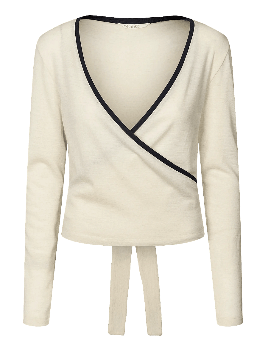 Rethinkit Studios - Merino Wool Wrap Cardigan Haze - långärmade tröjor - eggshell melange - 1