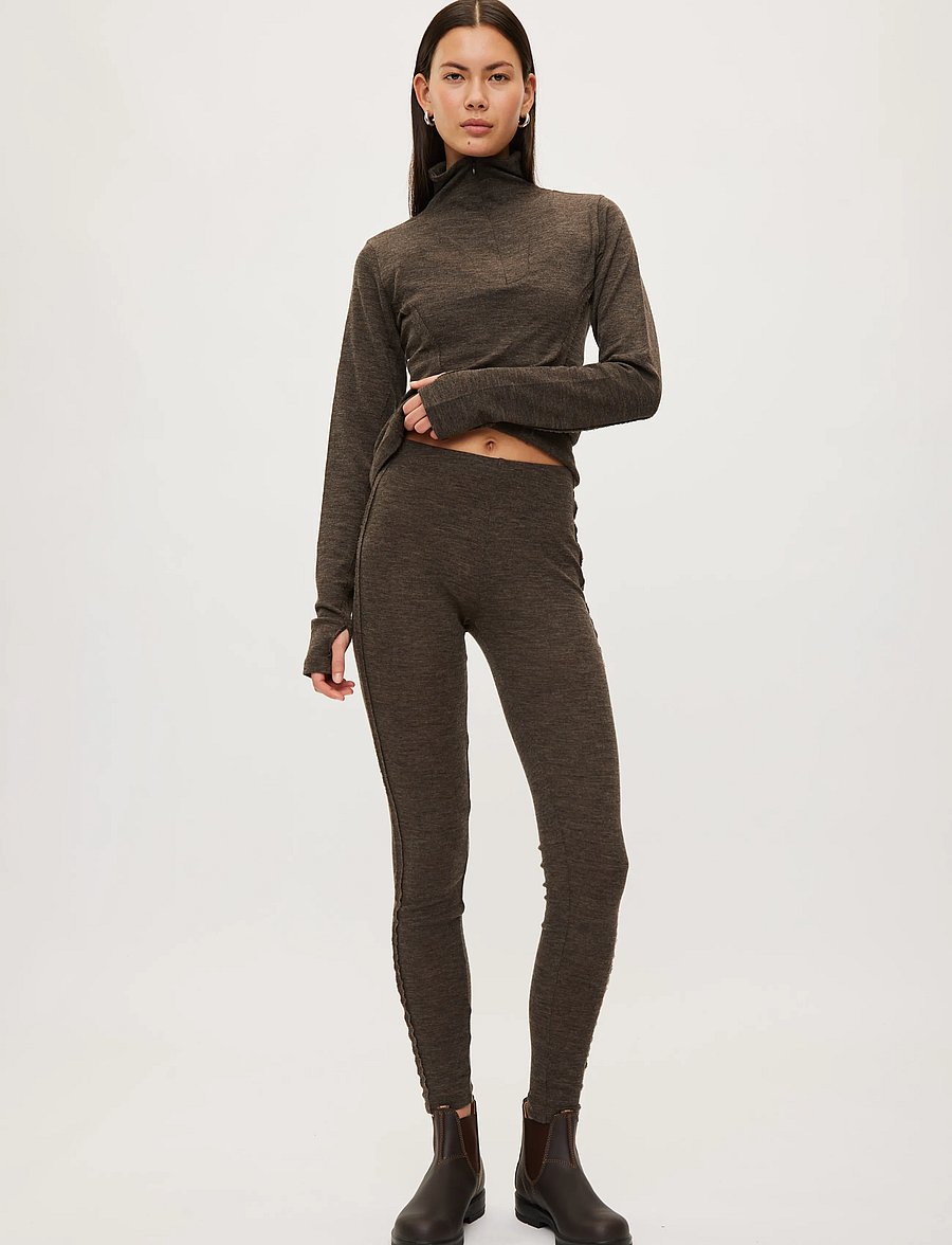 Rethinkit Studios - Merino Wool Leggings Haze - dark brown melange - 3