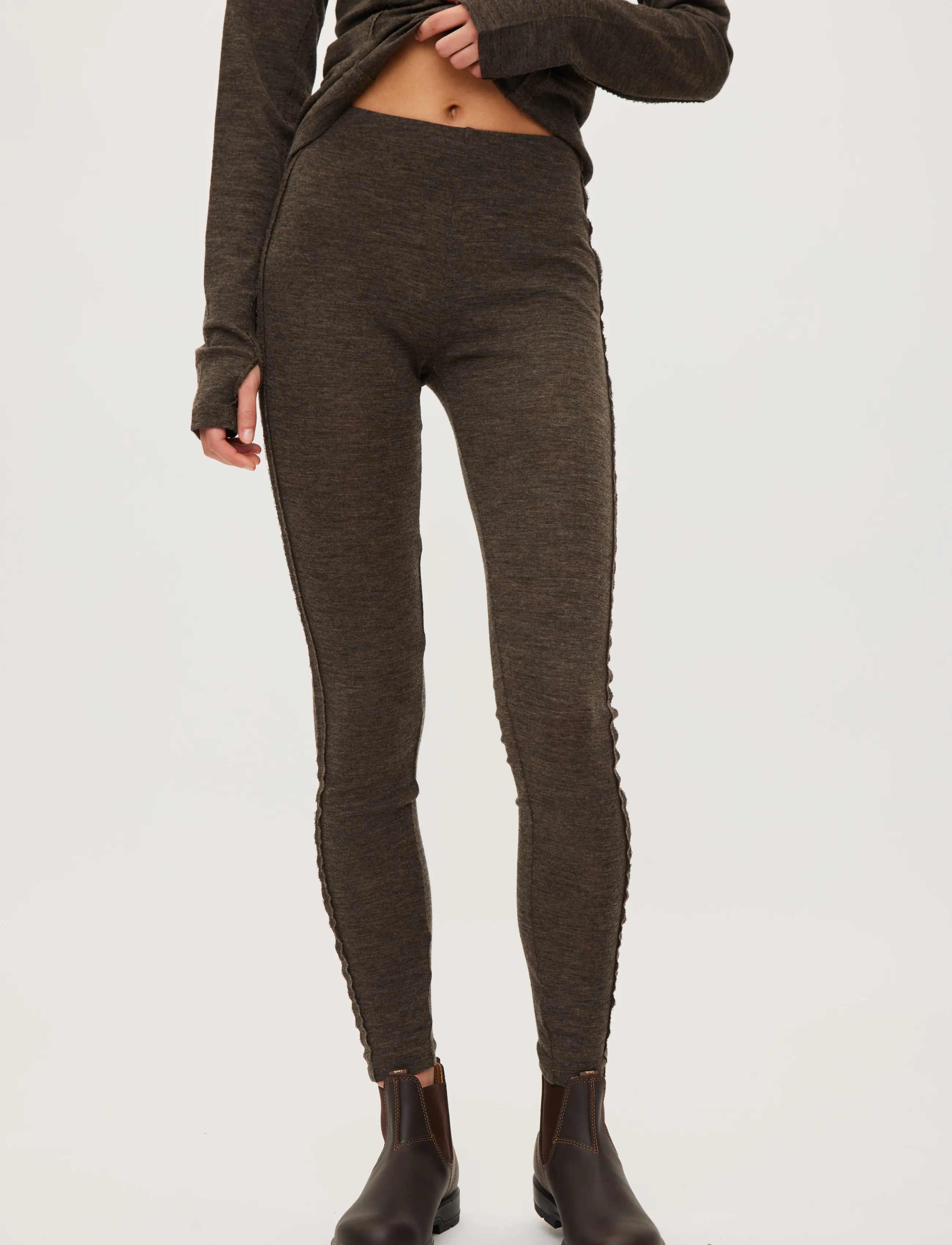 Rethinkit Studios - Merino Wool Leggings Haze - dark brown melange - 4