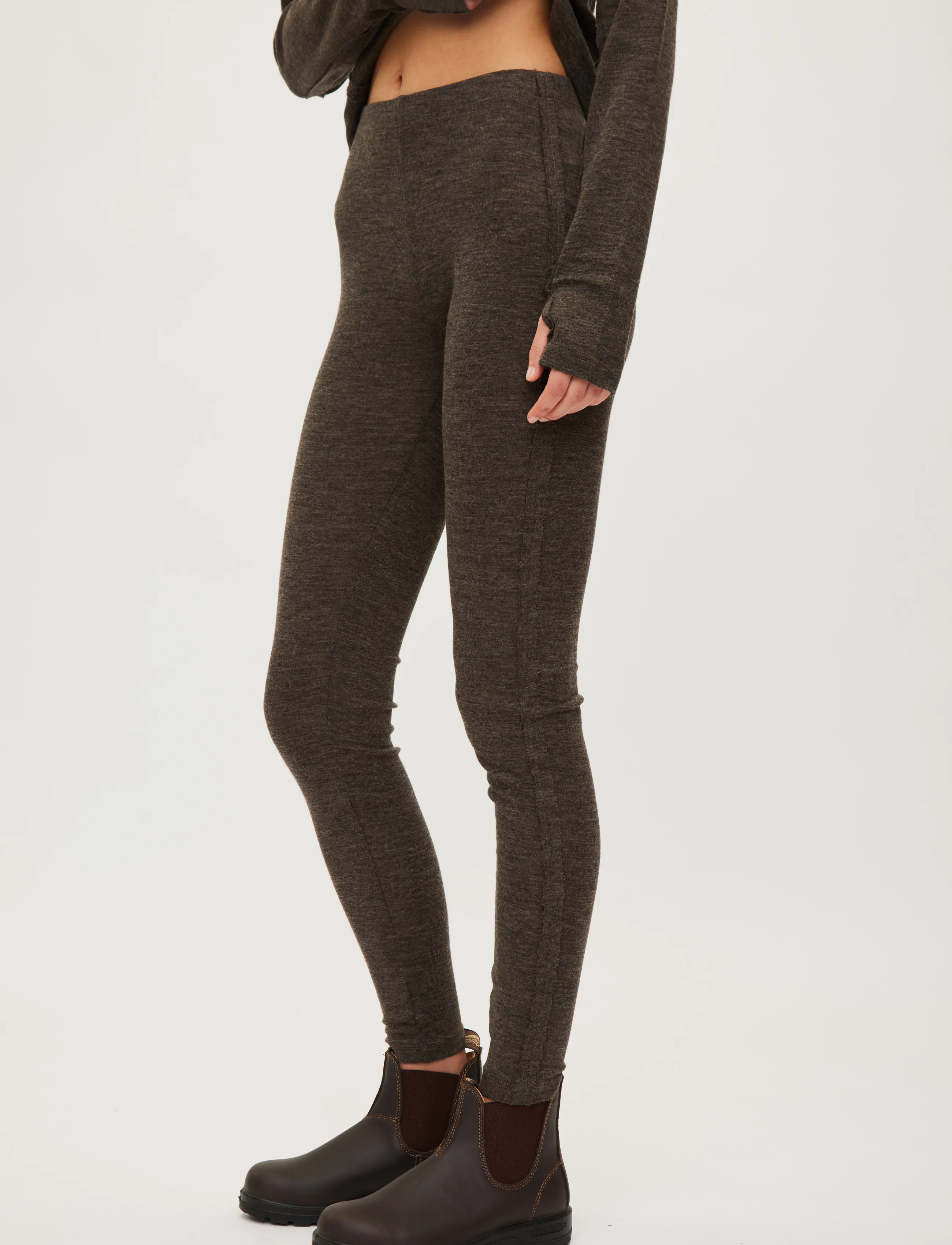 Rethinkit Studios - Merino Wool Leggings Haze - dark brown melange - 5