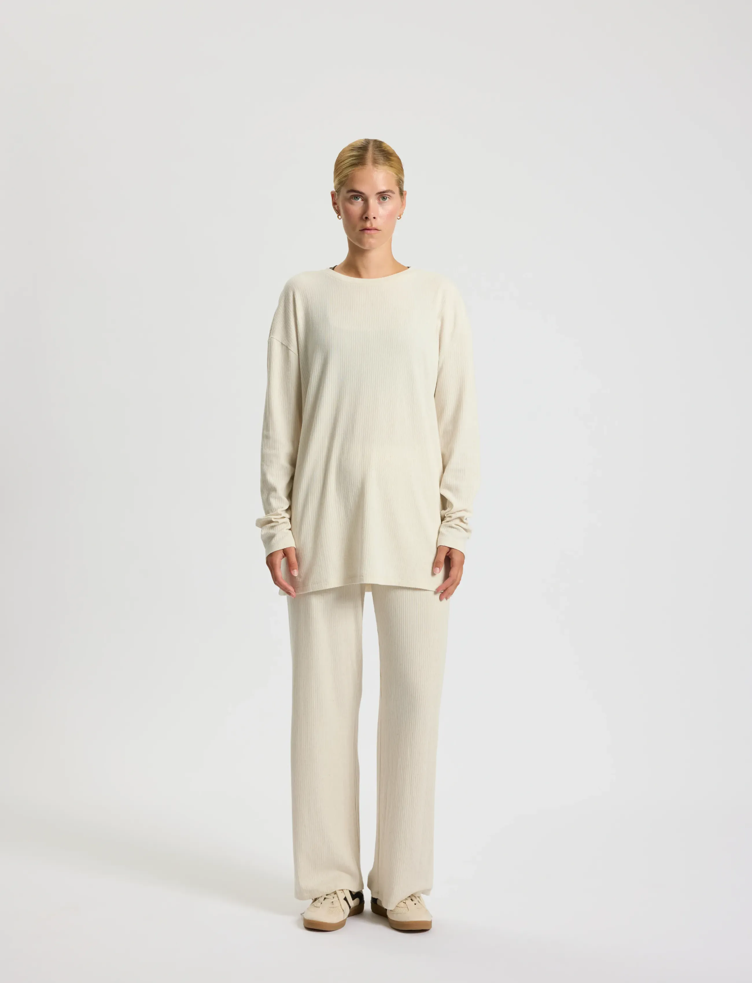 Rethinkit Studios Wide Rib Pants Merci - Trainingshosen - SOFT BEIGE MELANGE / cream