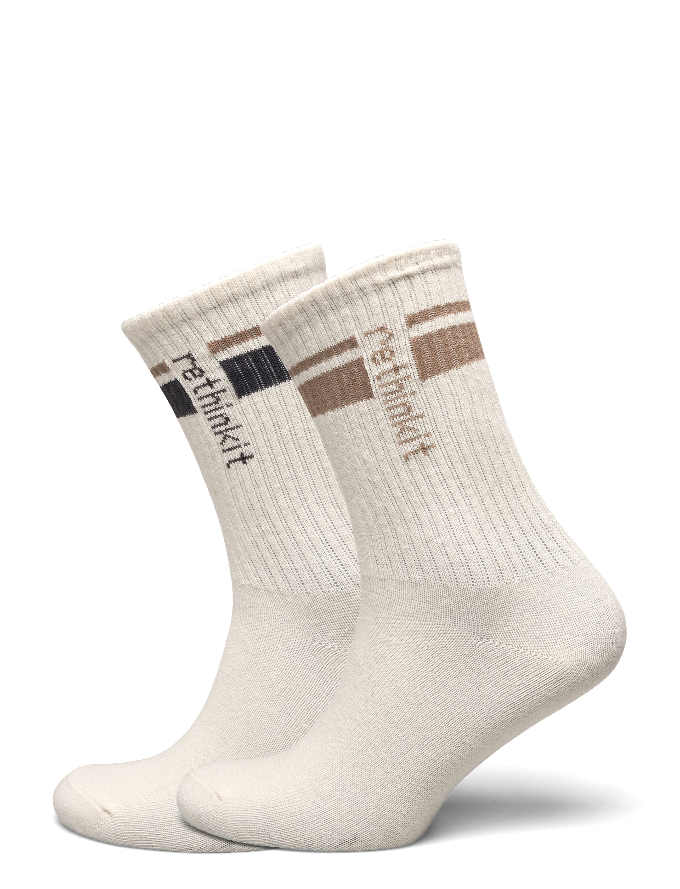 Rethinkit Studios Striped Crew Sock 2Pack, One Size, Socks, Beige - Regular Frauen