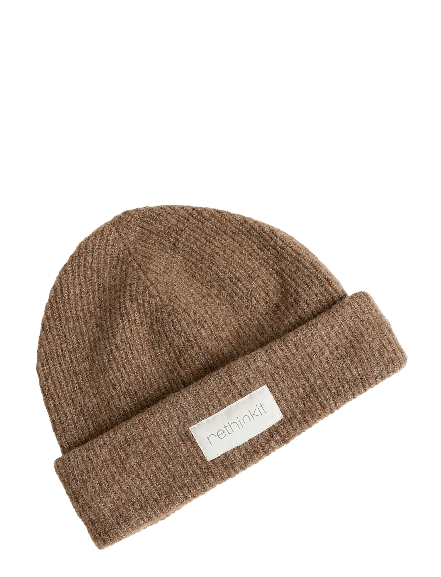 Rethinkit Studios - Knitted Wool Beanie SNUG - mössor - dark brown melange - 0