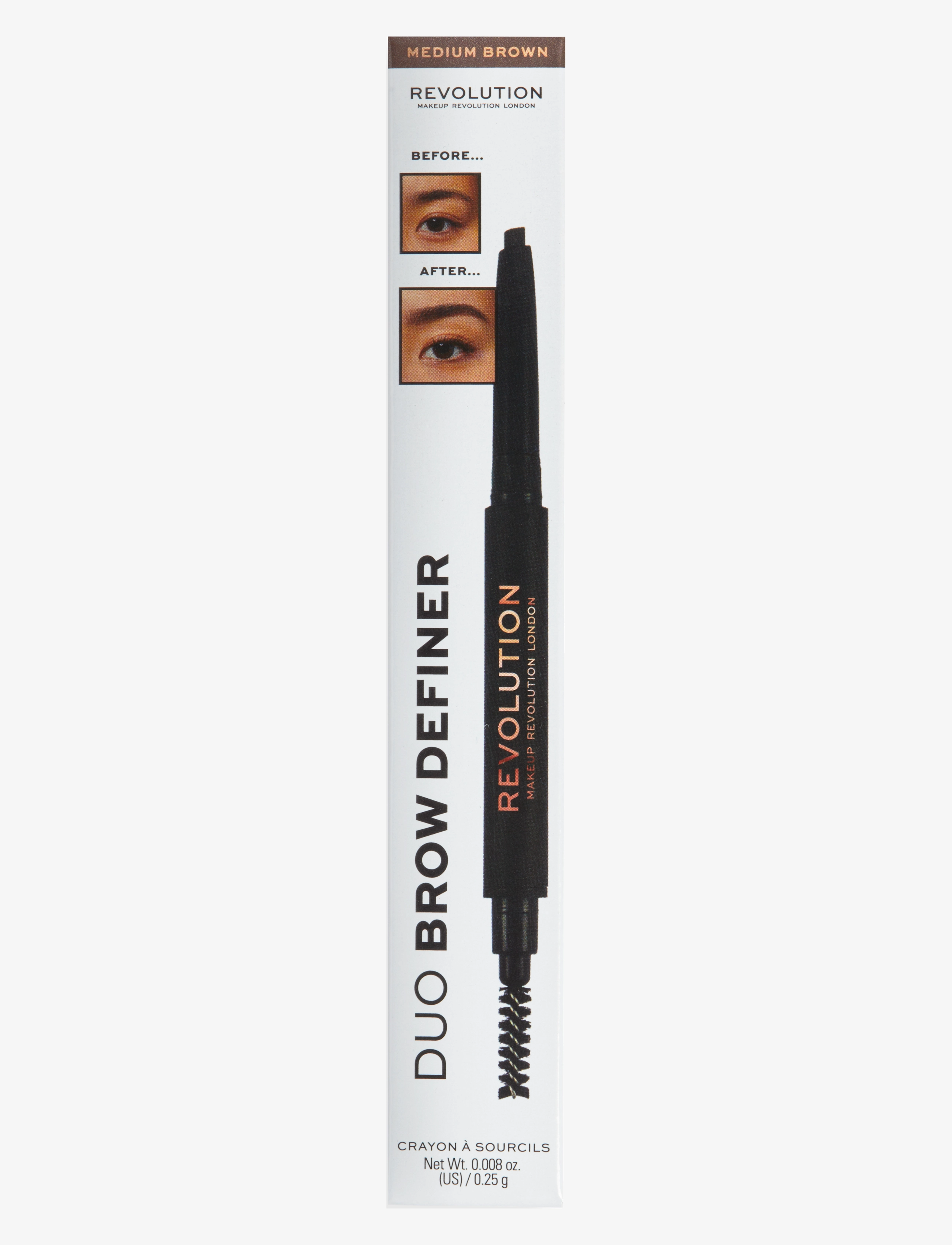 Revolution Beauty London Makeup Revolution Duo Brow Definer Pencil, Øjenbrynsblyant, Brun, Str: 0.25 g
