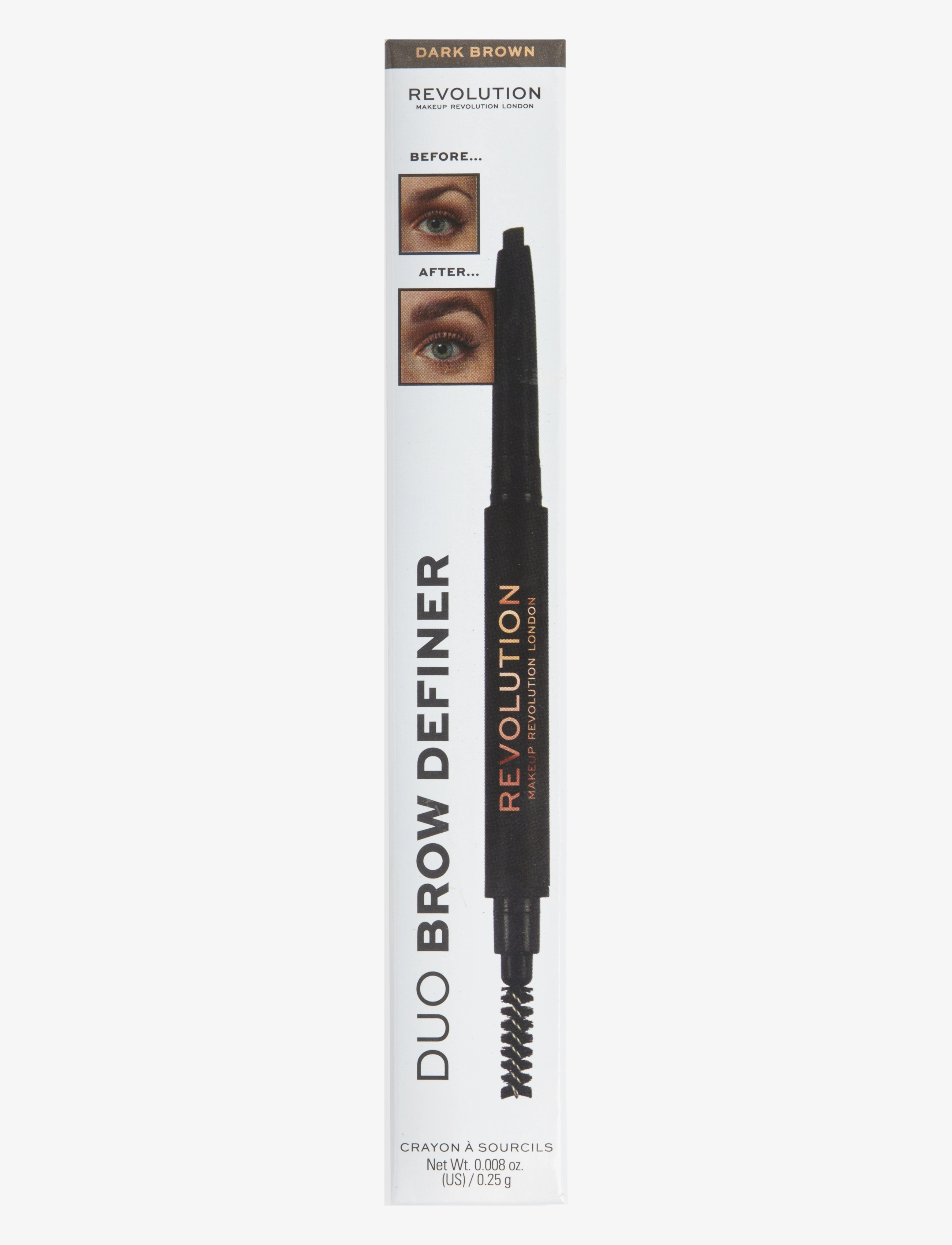 Revolution Beauty London Makeup Revolution Duo Brow Definer Pencil, Øjenbrynsblyant, Brun, Str: 0.25 g