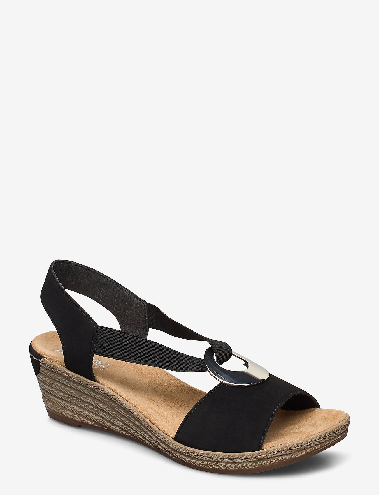 Rieker - 624H6-00 - espadryle na obcasie - black - 0