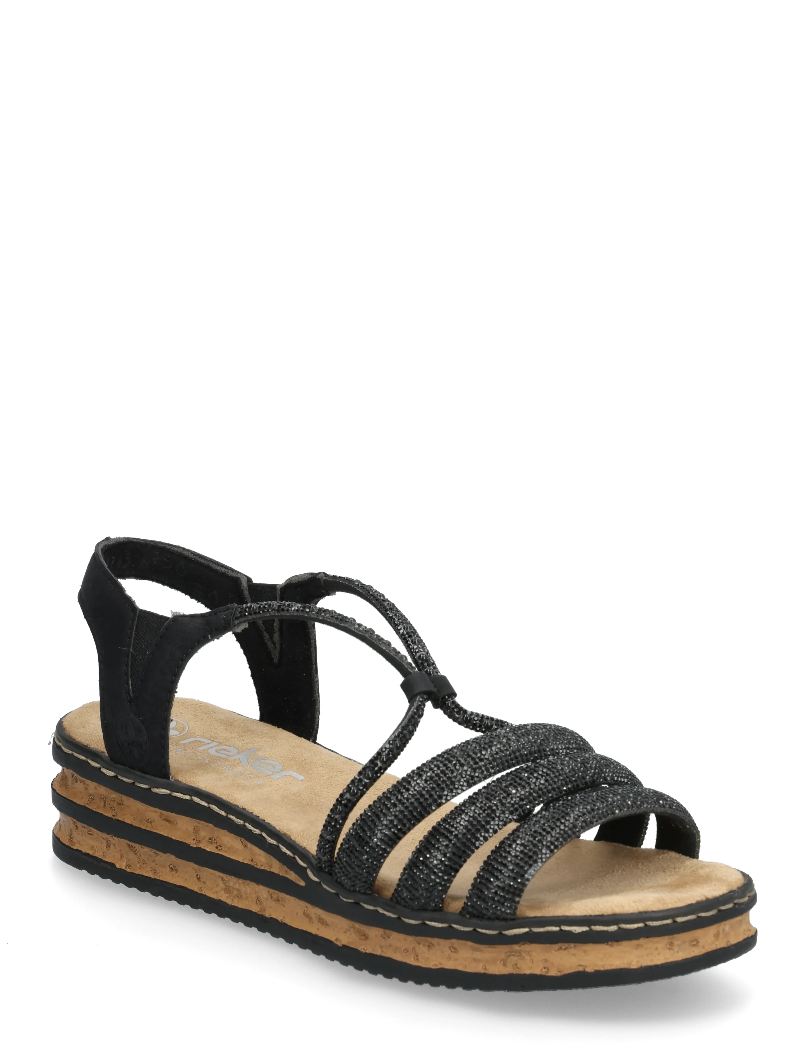 Rieker 62977-90, 37, Sandals, Schwarz - Flat Frauen