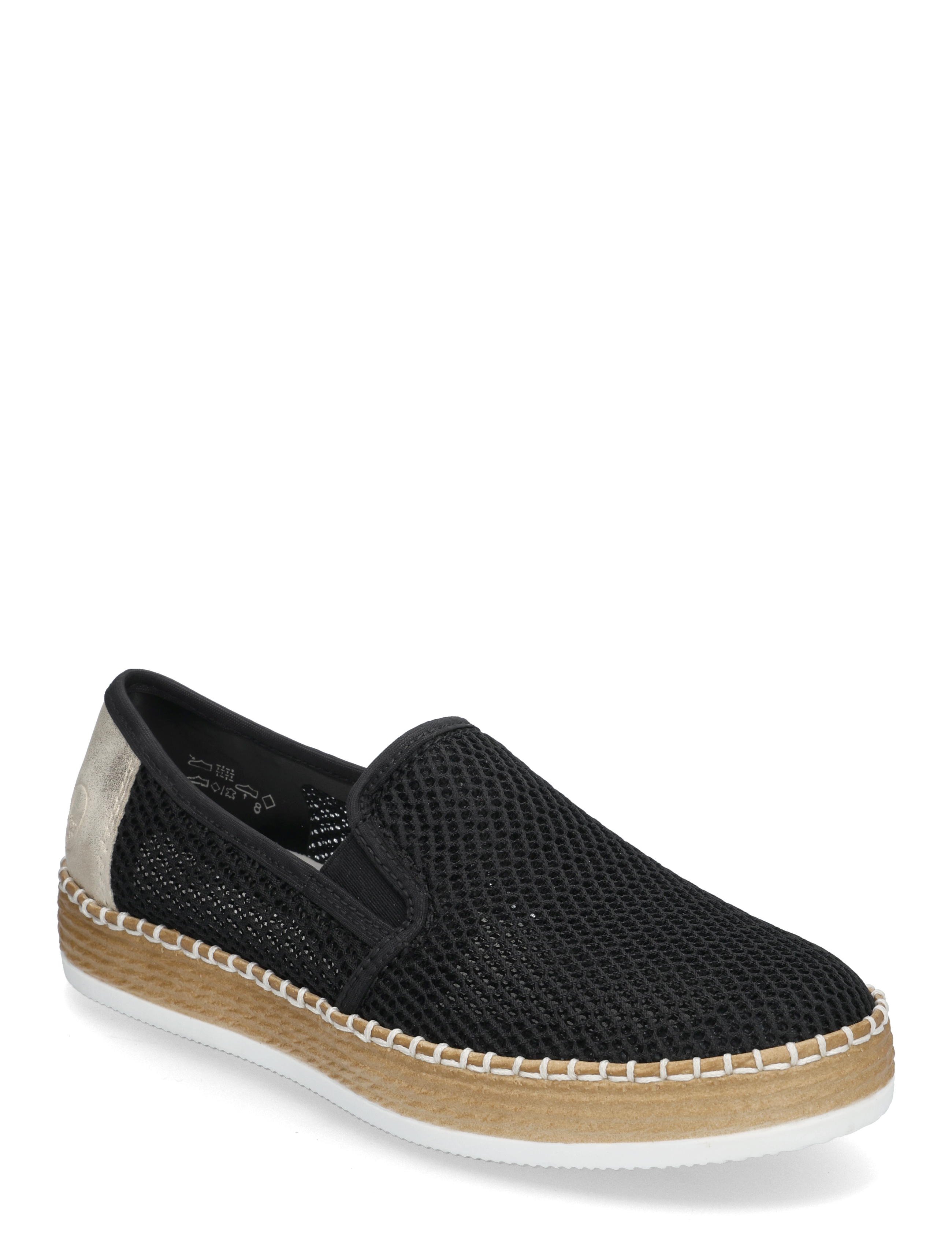 Rieker Ladies Shoes L7873-64 Beige, Kvinder, Mesh Espadrille Slip-on, Sort, Str: 37