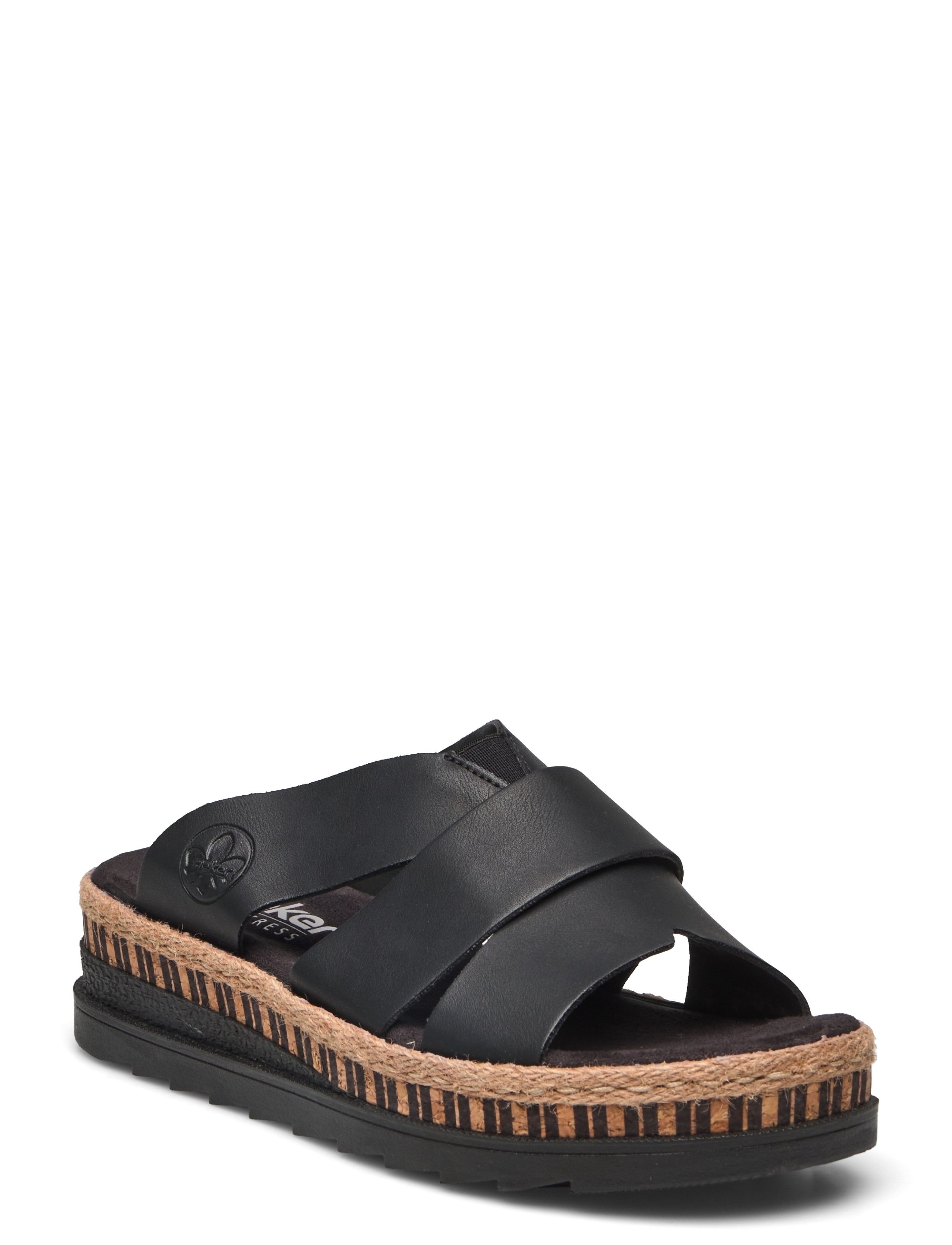 Rieker Ladies' Sandals V7989-00 Black, Kvinder, Leopardmønstrede Plateau Sandaler, Sort, Str: 41