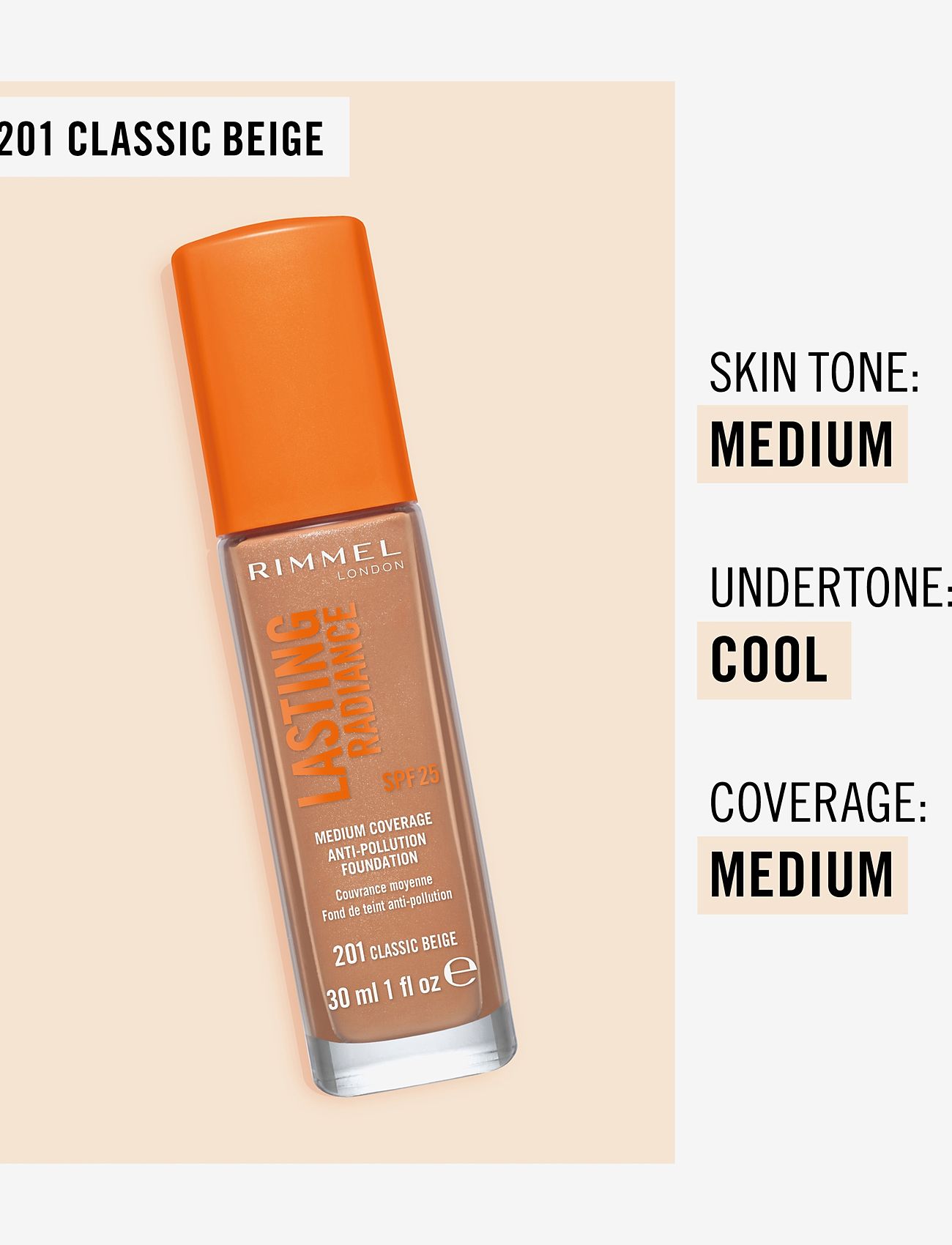 Rimmel - RIMMEL Lasting Radiance Foundation - smink - 201 classic beige - 3
