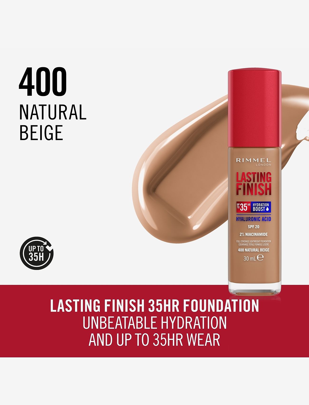 Rimmel - Clean Lasting Finish Foundation 400 natural beige - smink - 400 natural beige - 1