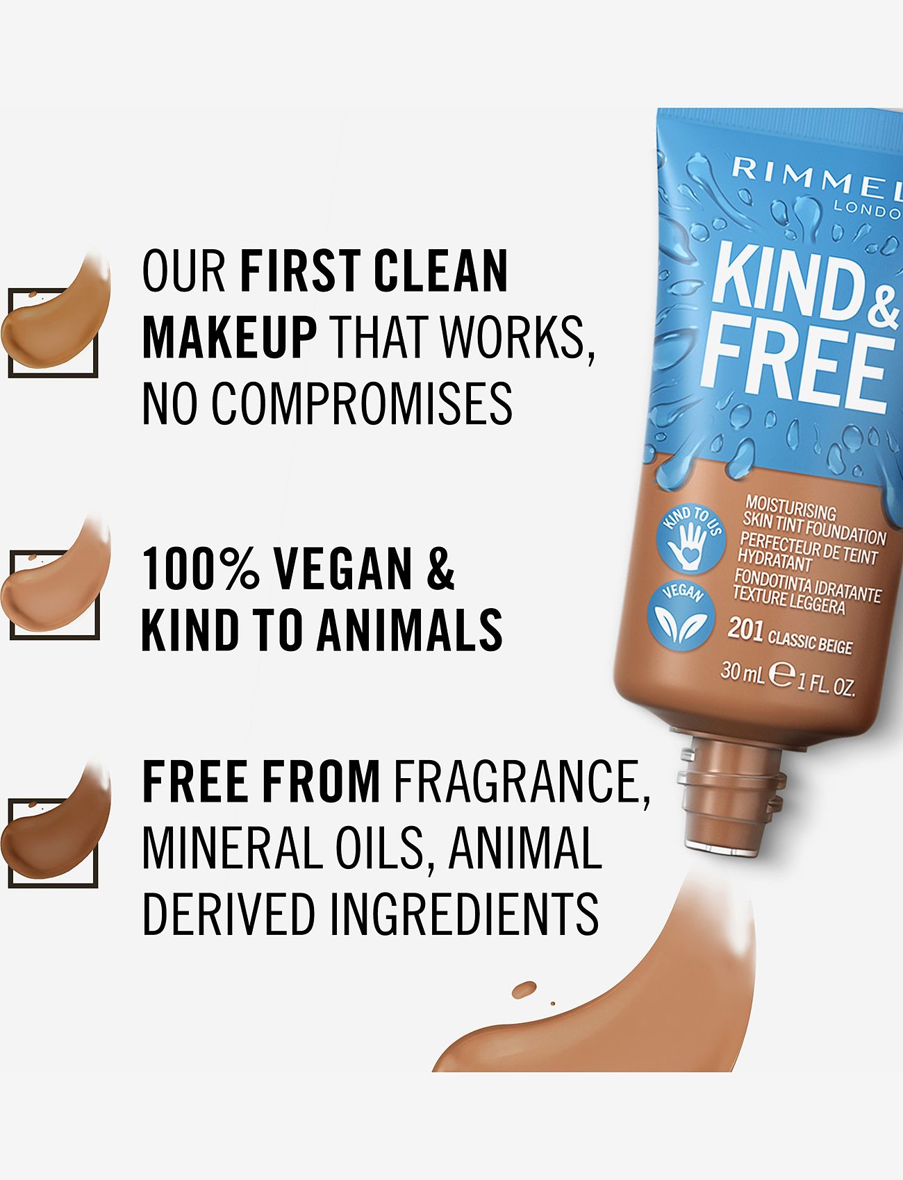 Rimmel - RIMMEL Kind&Free skin tint - smink - 201 classic beige - 3