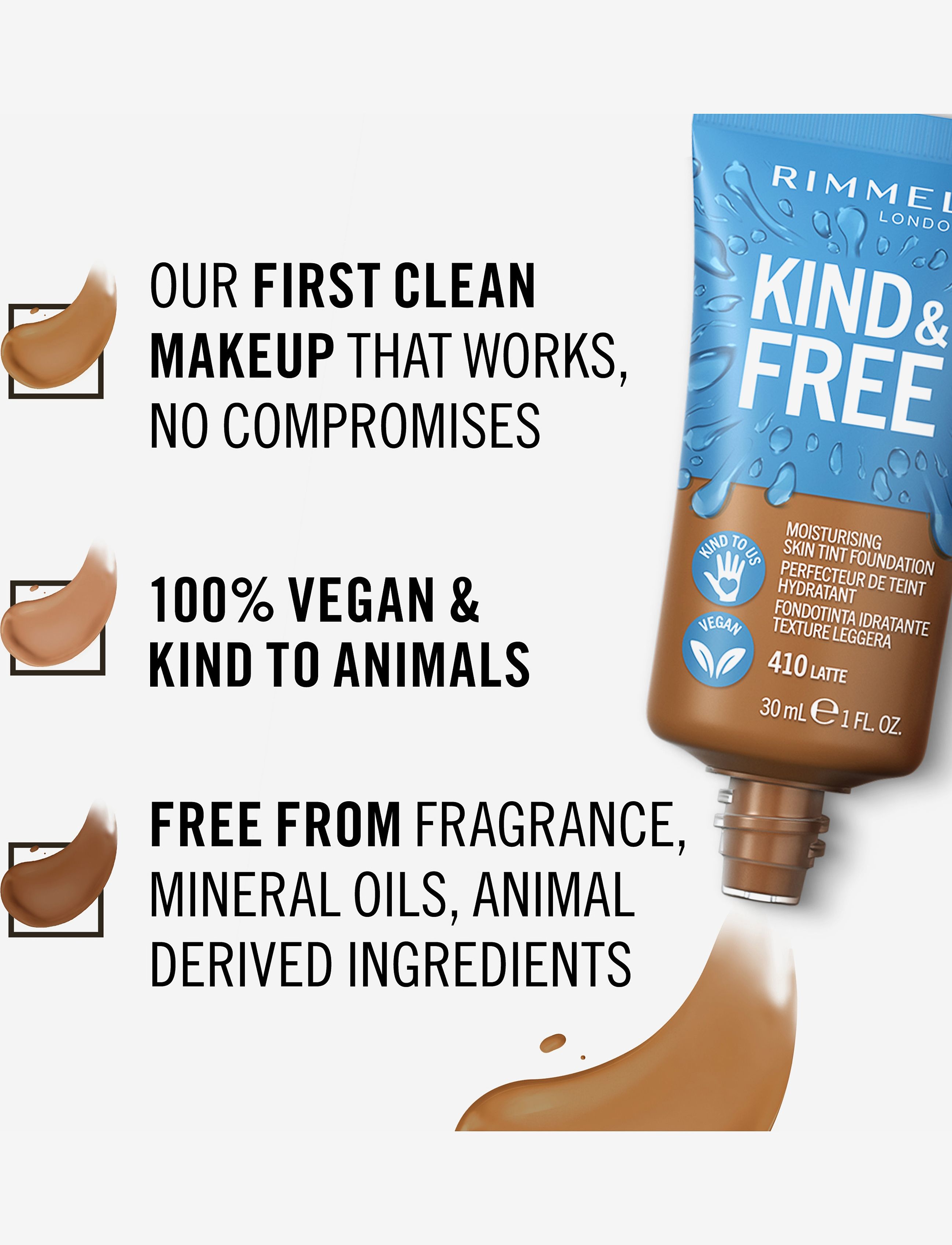 Rimmel - RIMMEL Kind&Free skin tint - meikit - 410 latte - 3