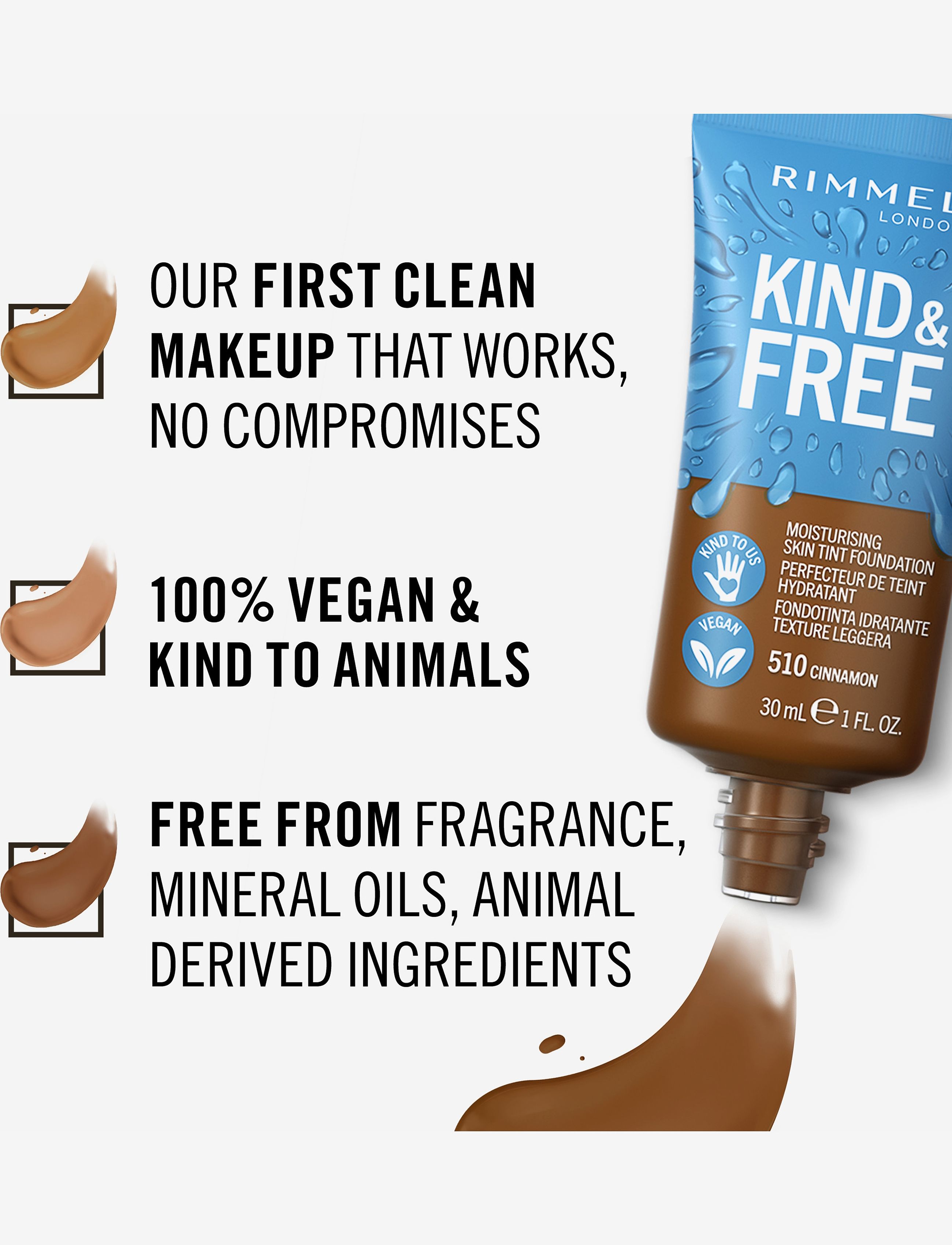 Rimmel - RIMMEL Kind&Free skin tint - festtøj til outletpriser - 510 cinnamon - 3