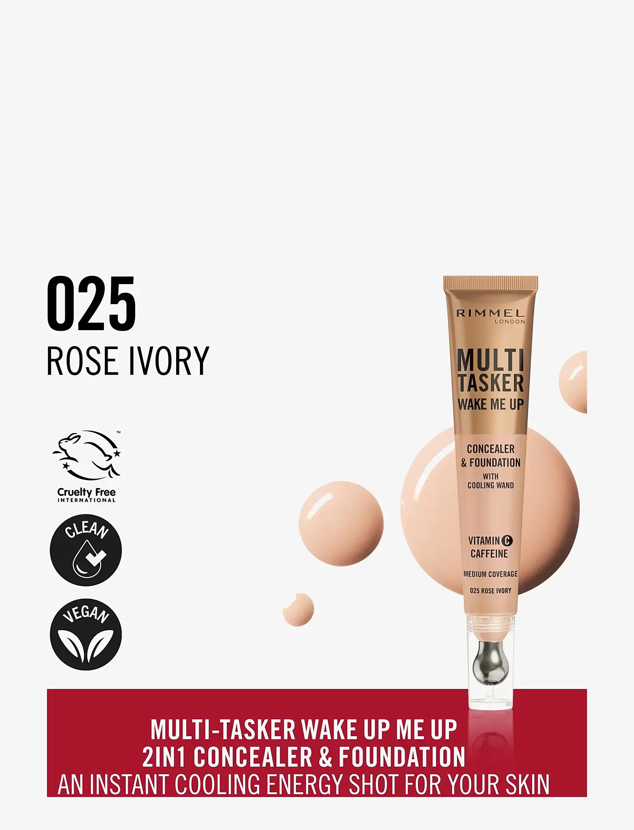 Rimmel - Multi Tasker Wake Me Up Concealer & Foundation Rose Ivory 025 20.0 ML - makeup - concealer foundation rose ivory 025 - 1