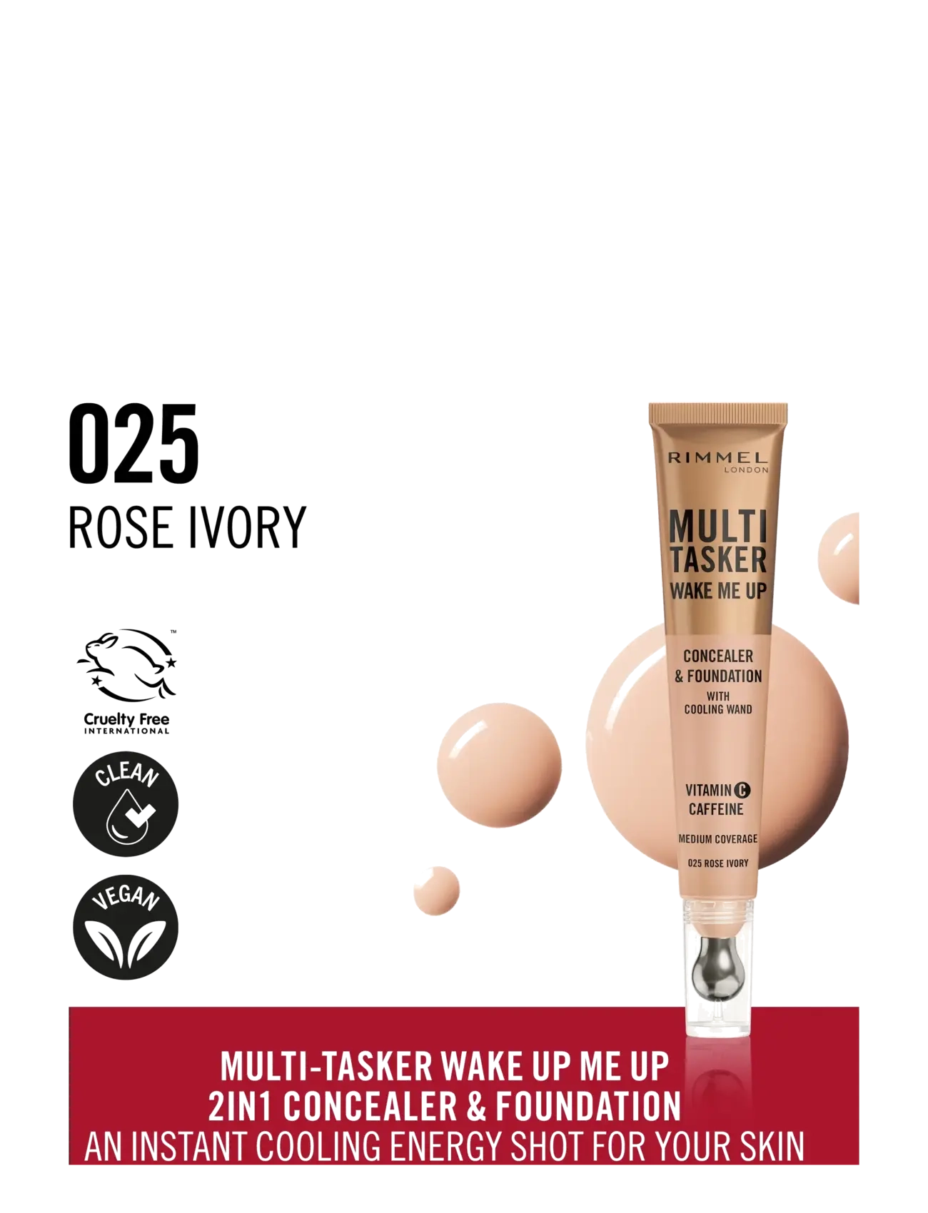 Rimmel - Multi Tasker Wake Me Up Concealer & Foundation Rose Ivory 025 20.0 ML - sminke - concealer foundation rose ivory 025 - 1