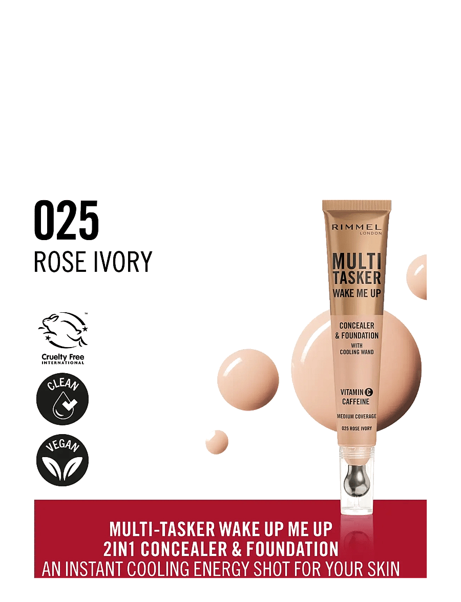 Rimmel - Multi Tasker Wake Me Up Concealer & Foundation Rose Ivory 025 20.0 ML - makeup - concealer foundation rose ivory 025 - 1
